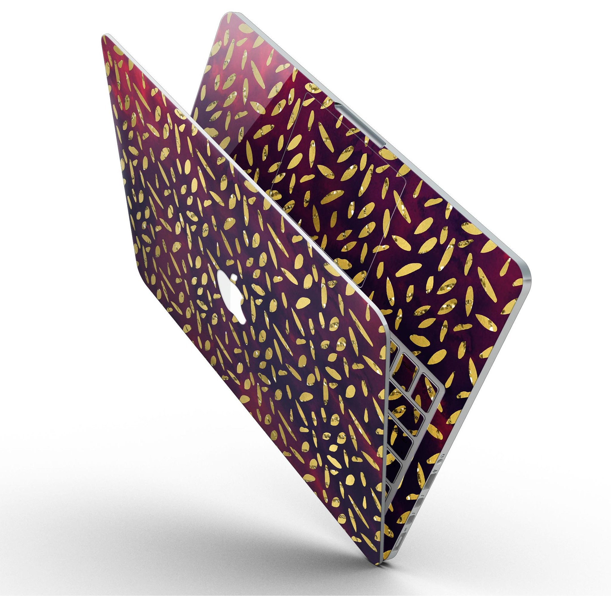 Daisy Pedals skin design for MacBook Pro with Retina Display featuring vibrant red and blue cloud patterns.