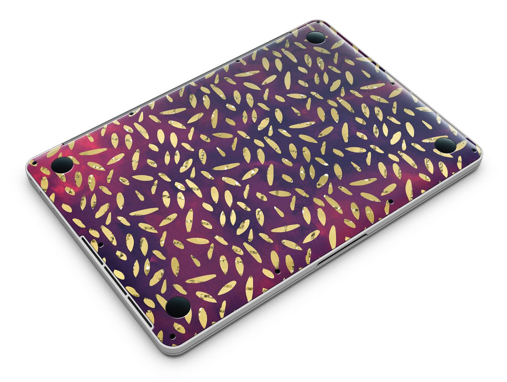 Daisy Pedals skin design for MacBook Pro with Retina Display featuring vibrant red and blue cloud patterns.