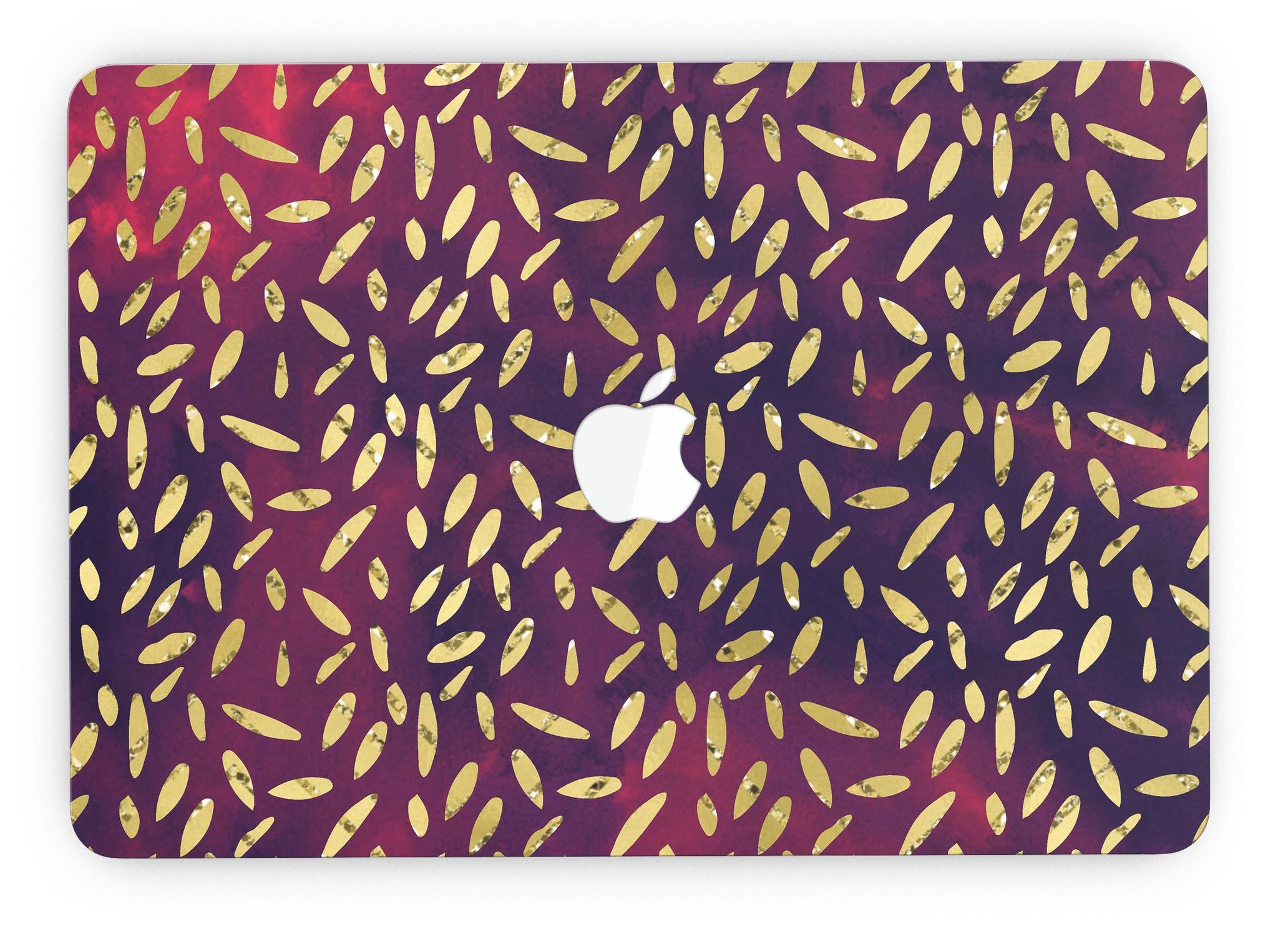 Daisy Pedals skin design for MacBook Pro with Retina Display featuring vibrant red and blue cloud patterns.
