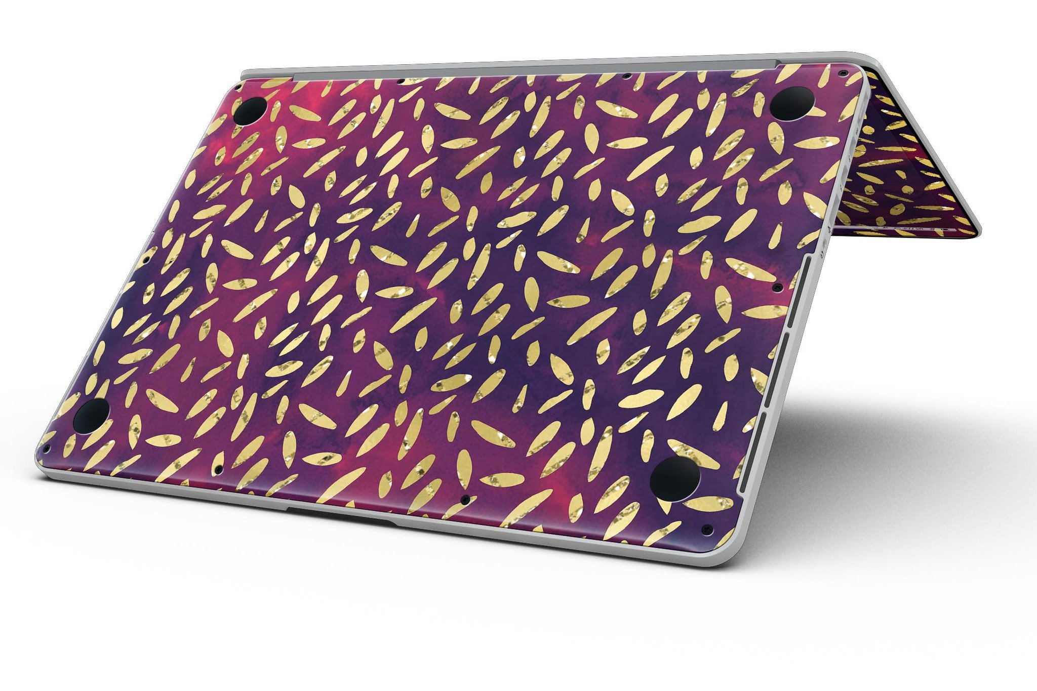 Daisy Pedals skin design for MacBook Pro with Retina Display featuring vibrant red and blue cloud patterns.
