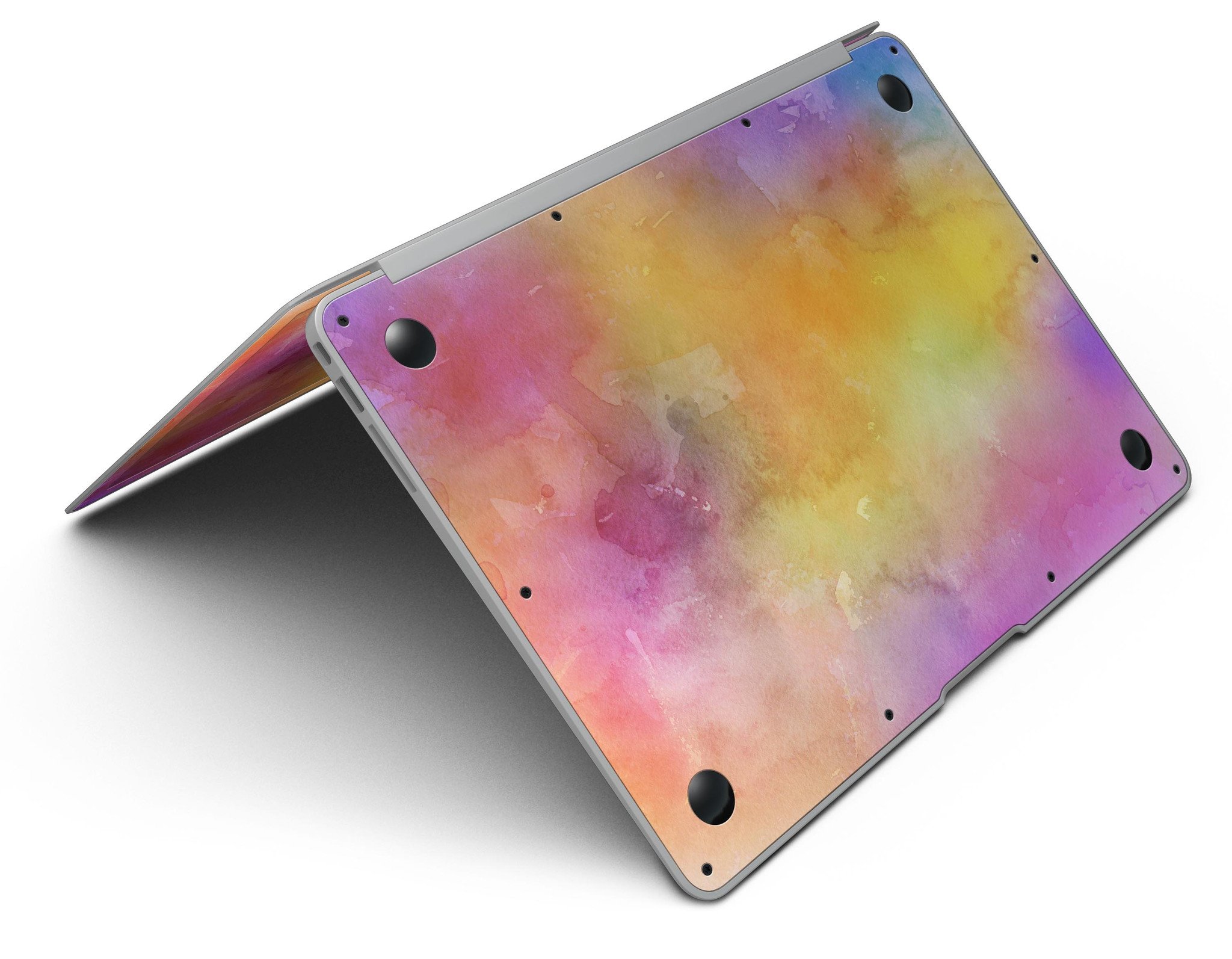 Dark 4 Absorbed Watercolor Texture skin applied to a MacBook Air, showcasing vibrant colors and a sleek design.