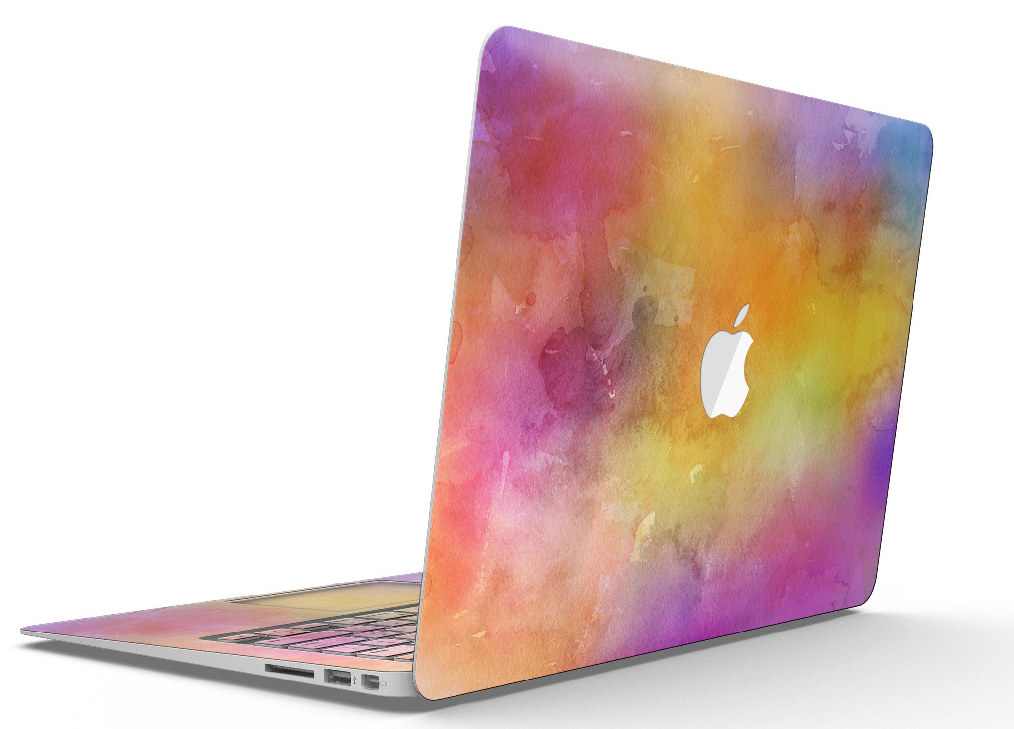 Dark 4 Absorbed Watercolor Texture skin applied to a MacBook Air, showcasing vibrant colors and a sleek design.