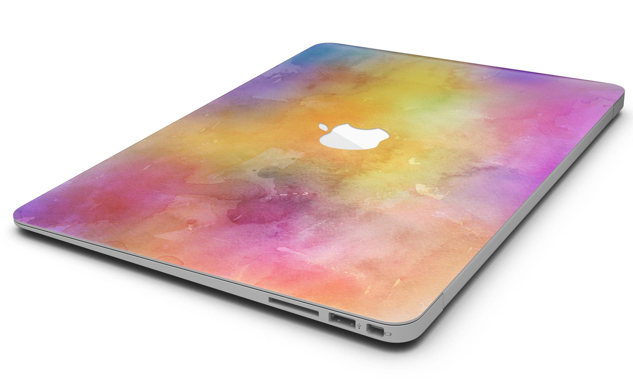 Dark 4 Absorbed Watercolor Texture skin applied to a MacBook Air, showcasing vibrant colors and a sleek design.