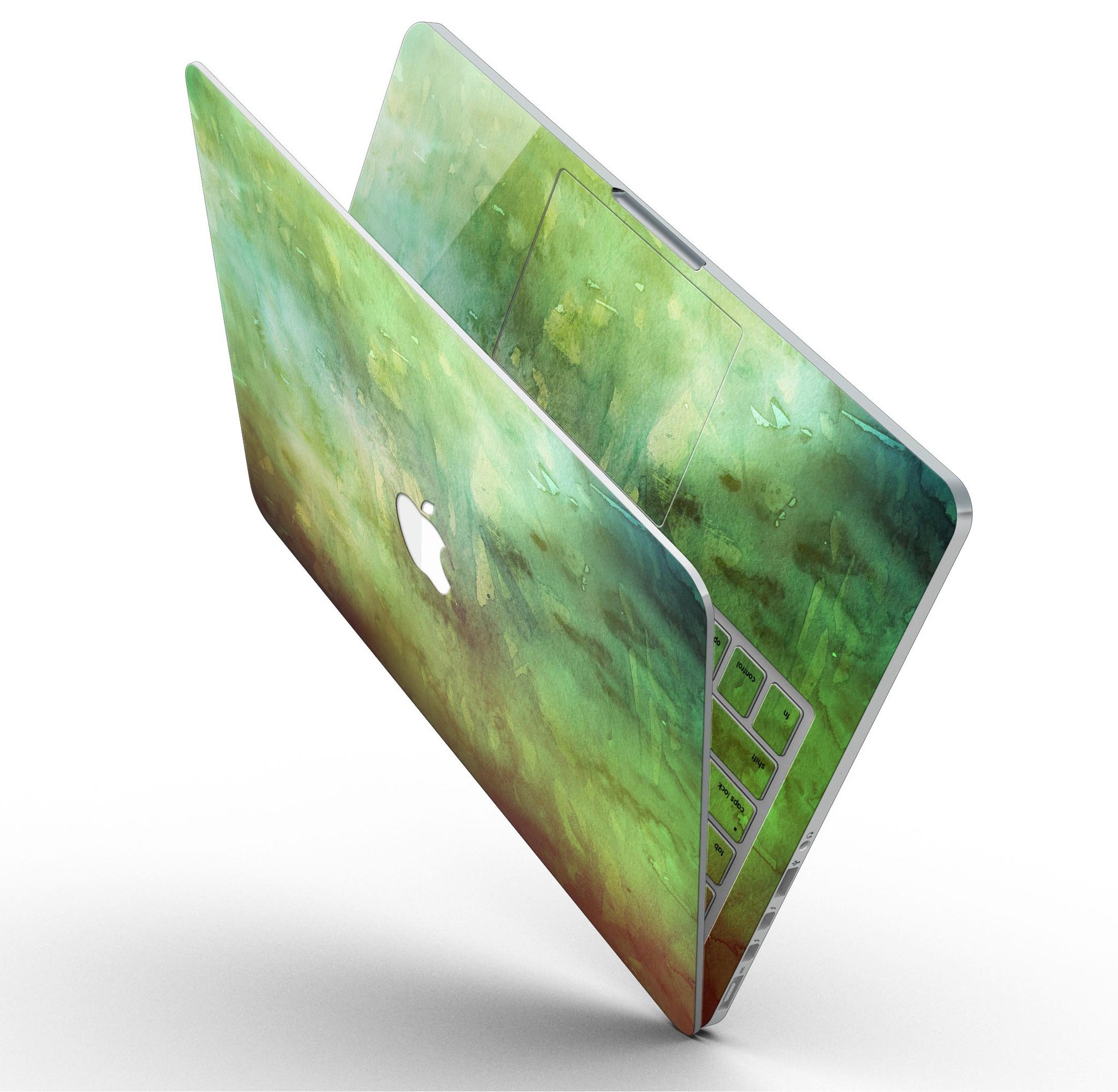 Dark 862 Absorbed Watercolor Texture skin applied to a MacBook Pro with Retina Display, showcasing vibrant colors and sleek design.