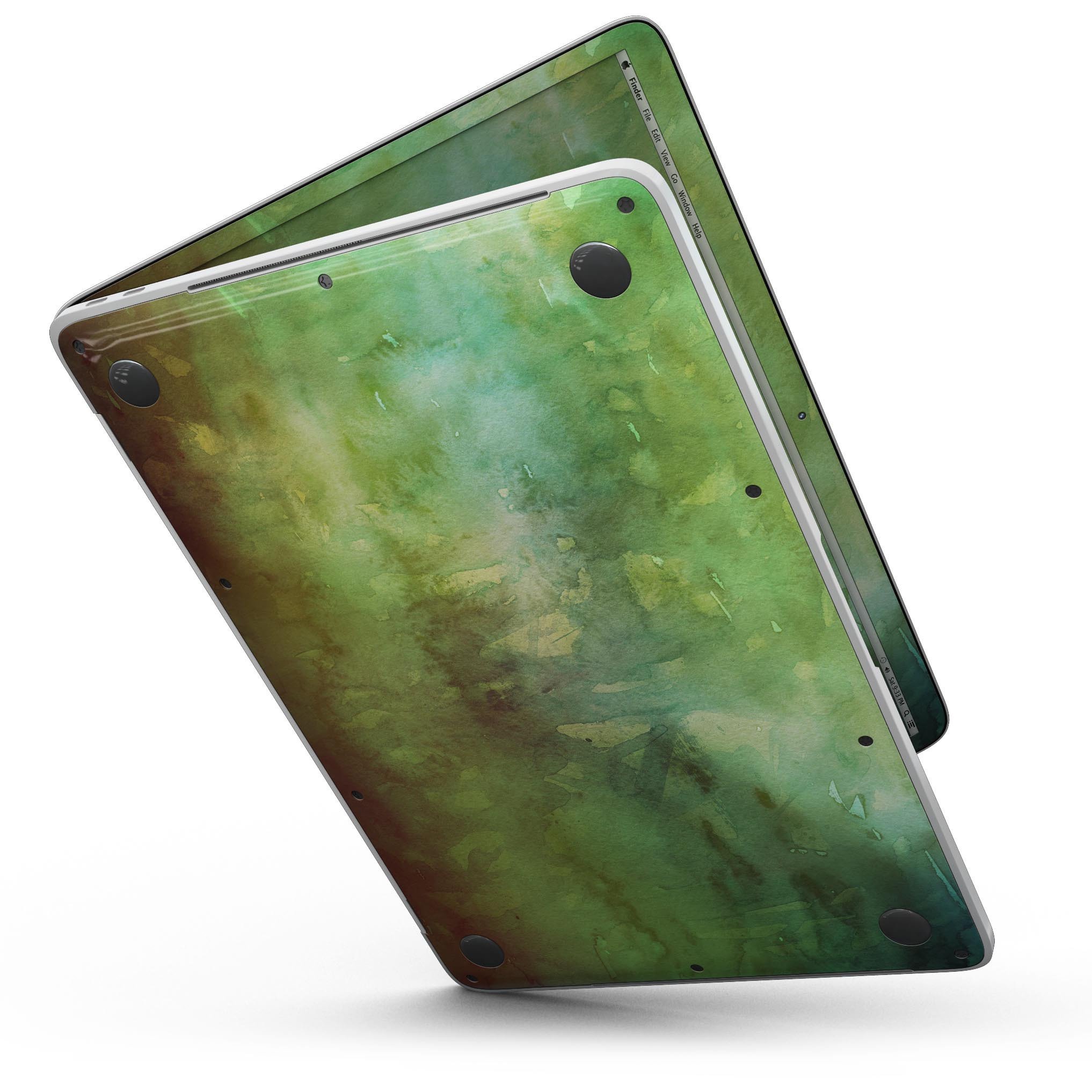 Dark 862 Absorbed Watercolor Texture skin for MacBook Pro with Touch Bar, showcasing vibrant colors and a sleek design.