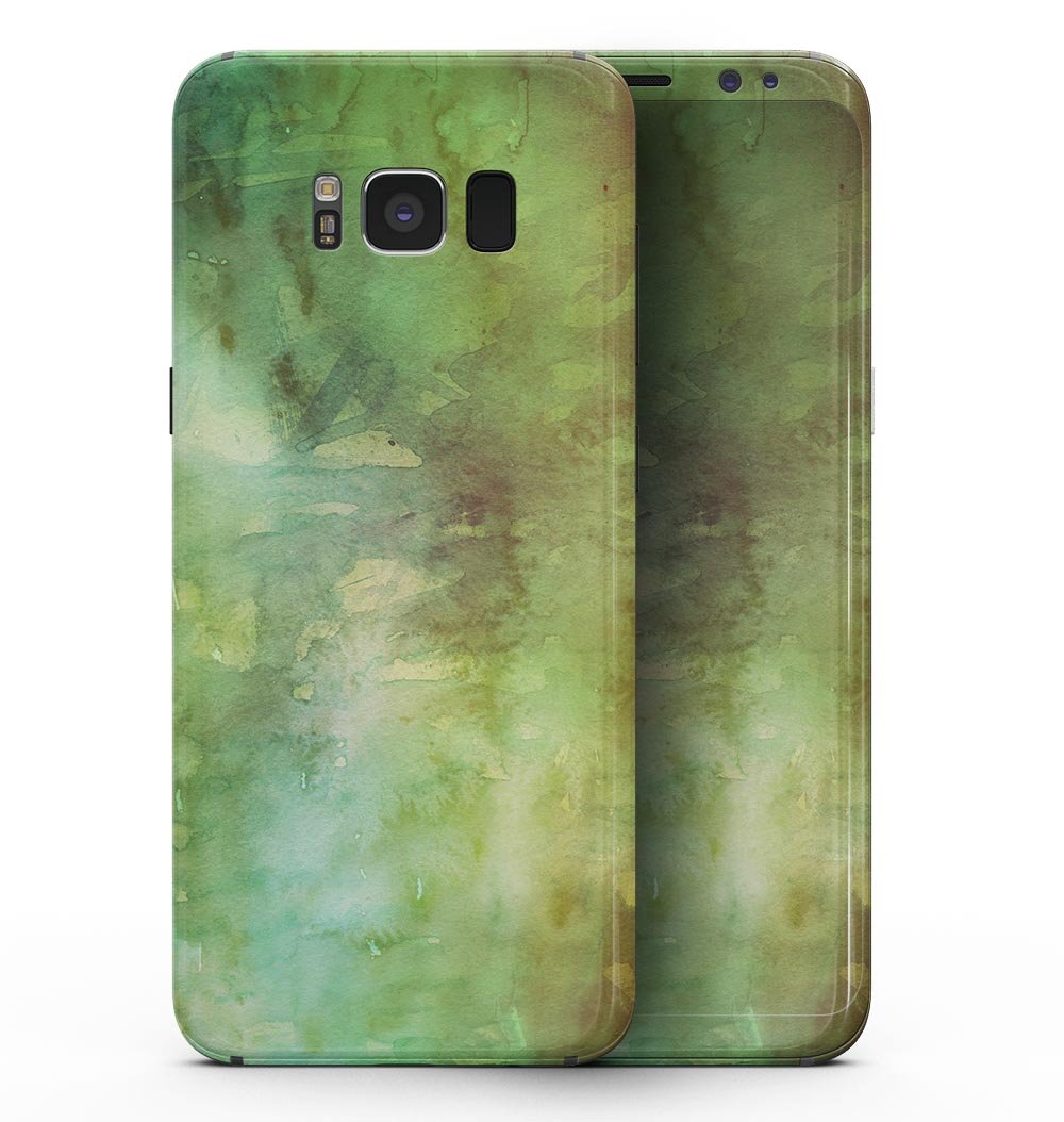 Samsung Galaxy S8 with Dark 862 Absorbed Watercolor Texture skin, showcasing vibrant colors and sleek design.
