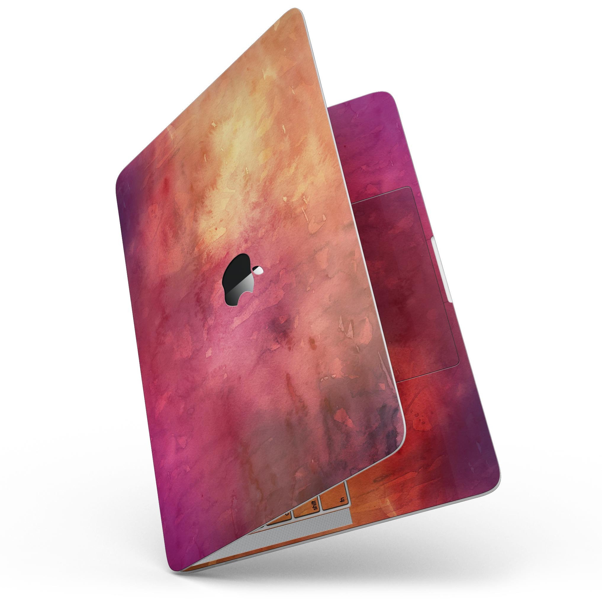 Dark 9797 Absorbed Watercolor Texture skin for MacBook Pro with Touch Bar, showcasing vibrant colors and a sleek design.