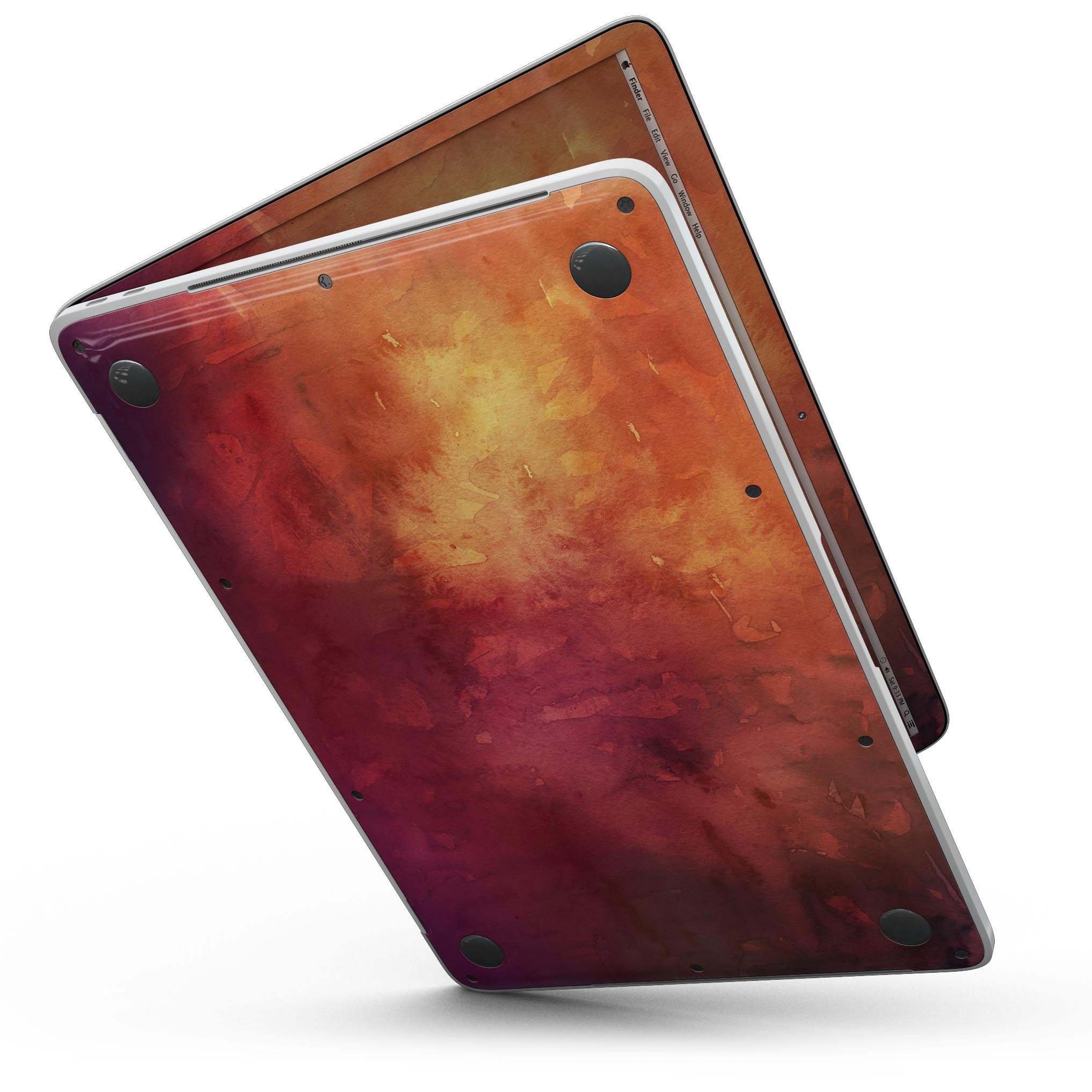 Dark 9797 Absorbed Watercolor Texture skin for MacBook Pro with Touch Bar, showcasing vibrant colors and a sleek design.