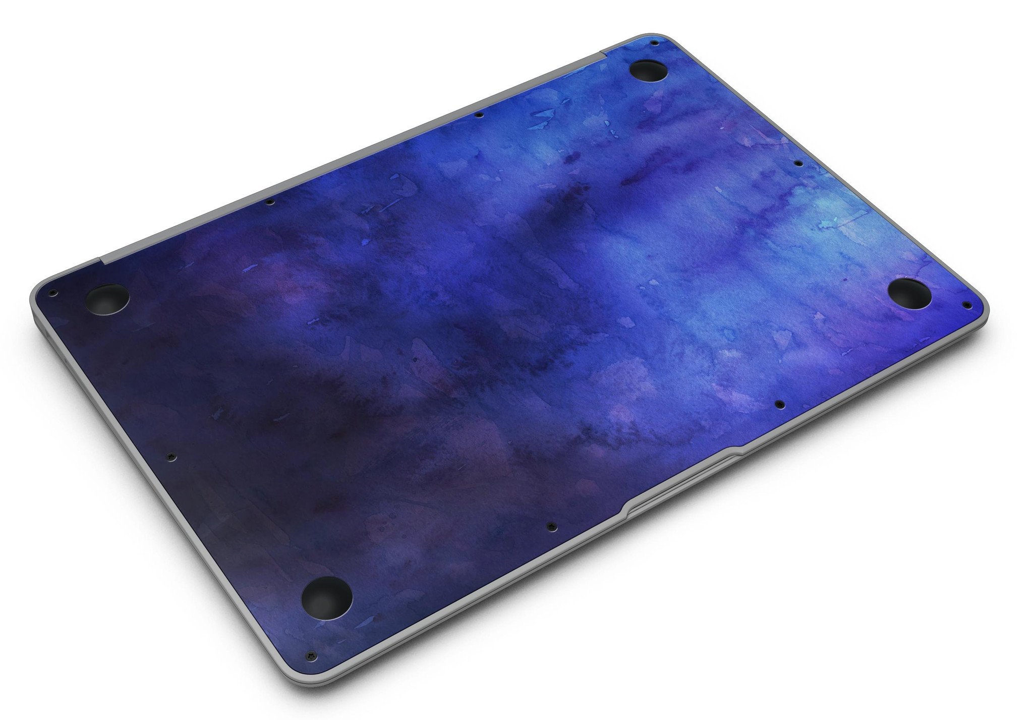 Dark blue watercolor texture skin kit for MacBook Air, showcasing vibrant colors and premium vinyl material.