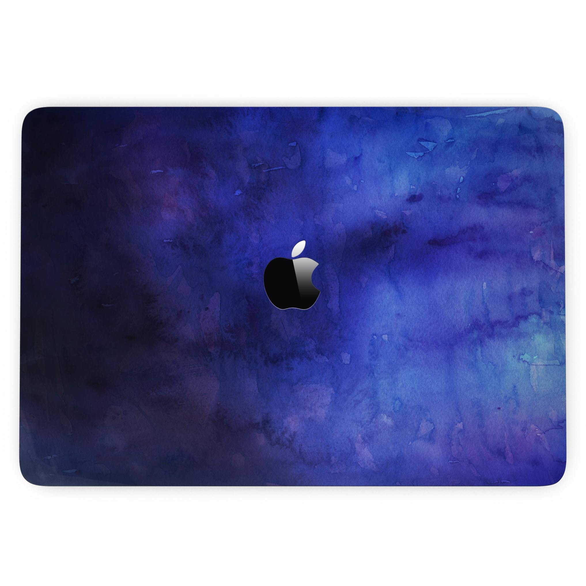 Dark blue watercolor texture skin for MacBook Pro with Touch Bar, showcasing vibrant colors and a sleek design.