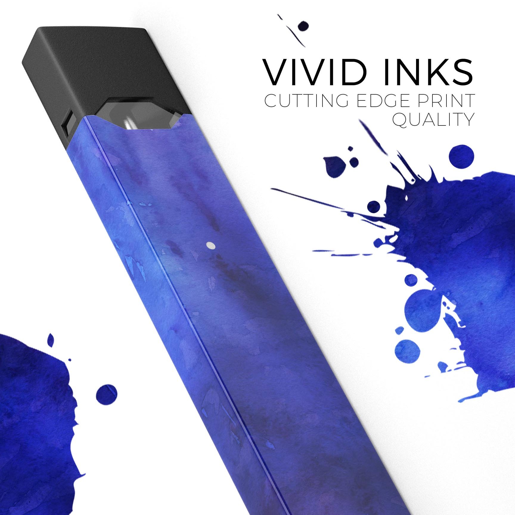 Dark blue watercolor texture decal for JUUL vaping device, showcasing vibrant colors and premium quality.