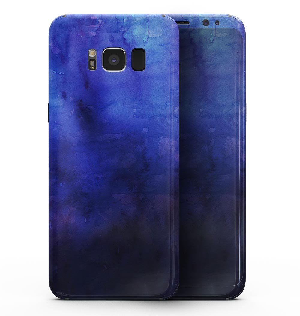 Dark blue absorbed watercolor texture skin for Samsung Galaxy S8, showcasing vibrant colors and a sleek design.