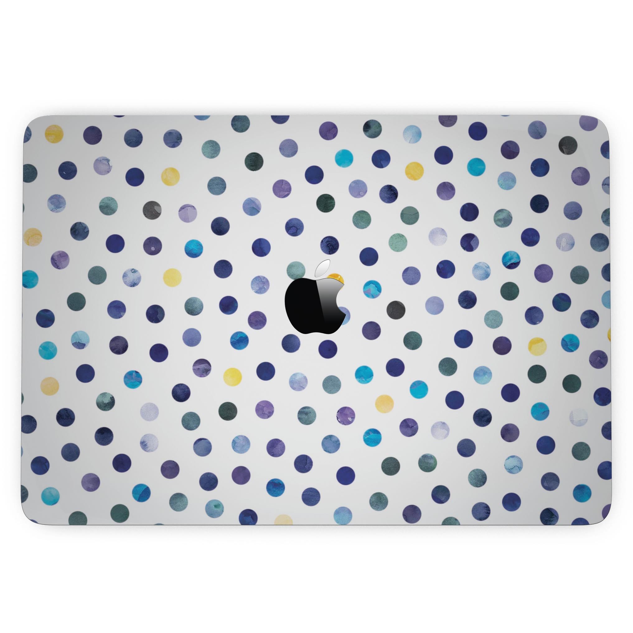 Dark Blue and Yellow Watercolor Dots skin for MacBook Pro, showcasing vibrant colors and a stylish design.