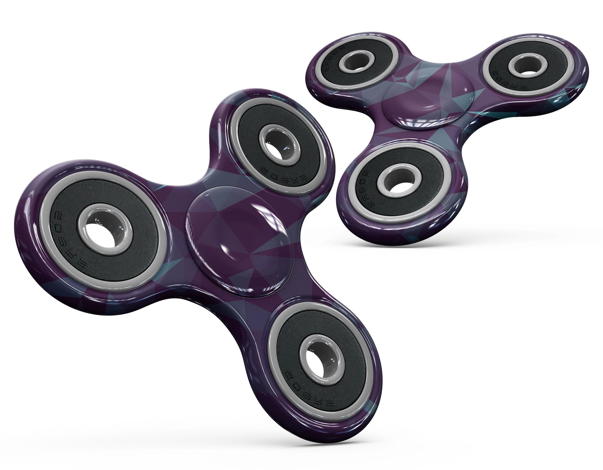 Dark Blue Geometric V15 Fidget Spinner Skin-Kit showcasing a vibrant geometric pattern on premium vinyl material.