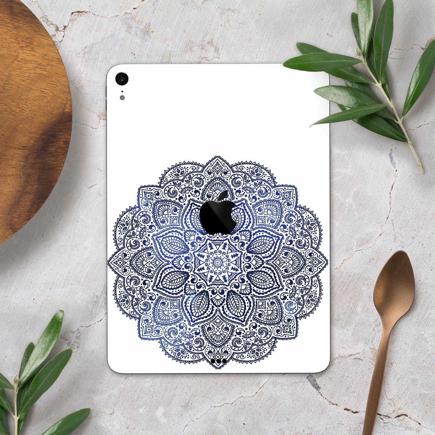 Dark Blue Indian Ornament skin decal for Apple iPad, showcasing intricate design and premium quality materials.