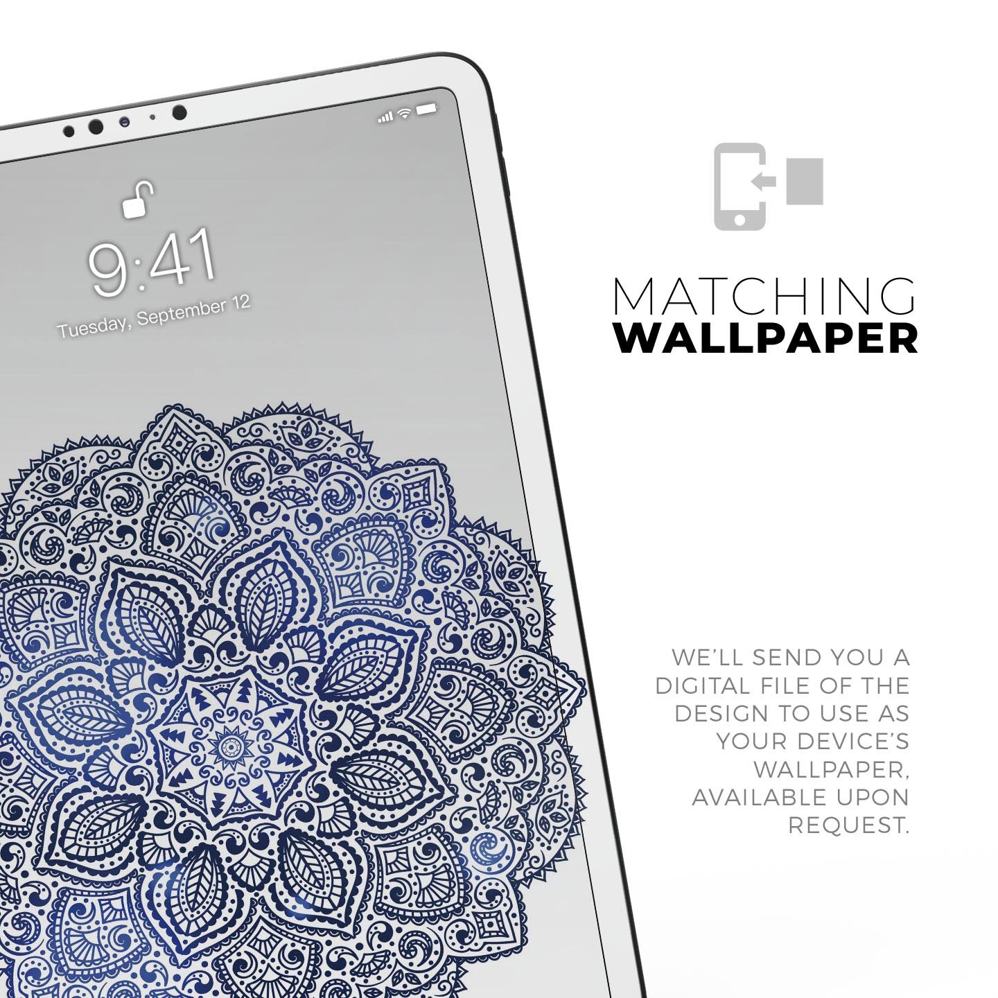 Dark Blue Indian Ornament skin decal for Apple iPad, showcasing intricate design and premium quality materials.