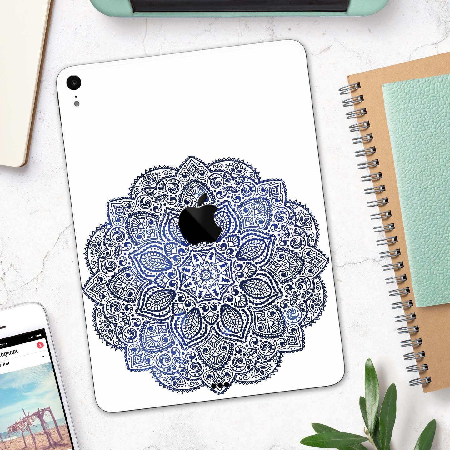 Dark Blue Indian Ornament skin decal for Apple iPad, showcasing intricate design and premium quality materials.