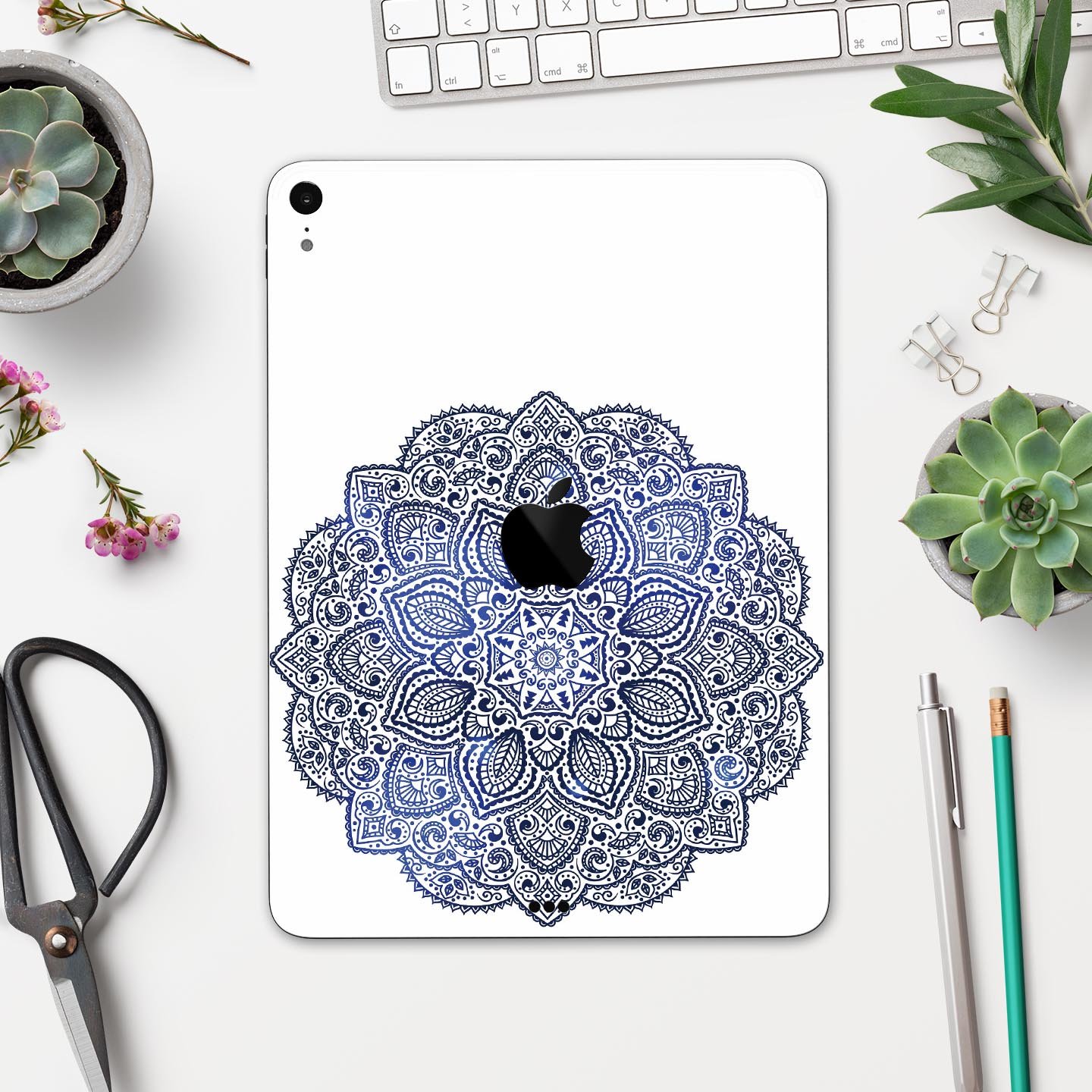 Dark Blue Indian Ornament skin decal for Apple iPad, showcasing intricate design and premium quality materials.