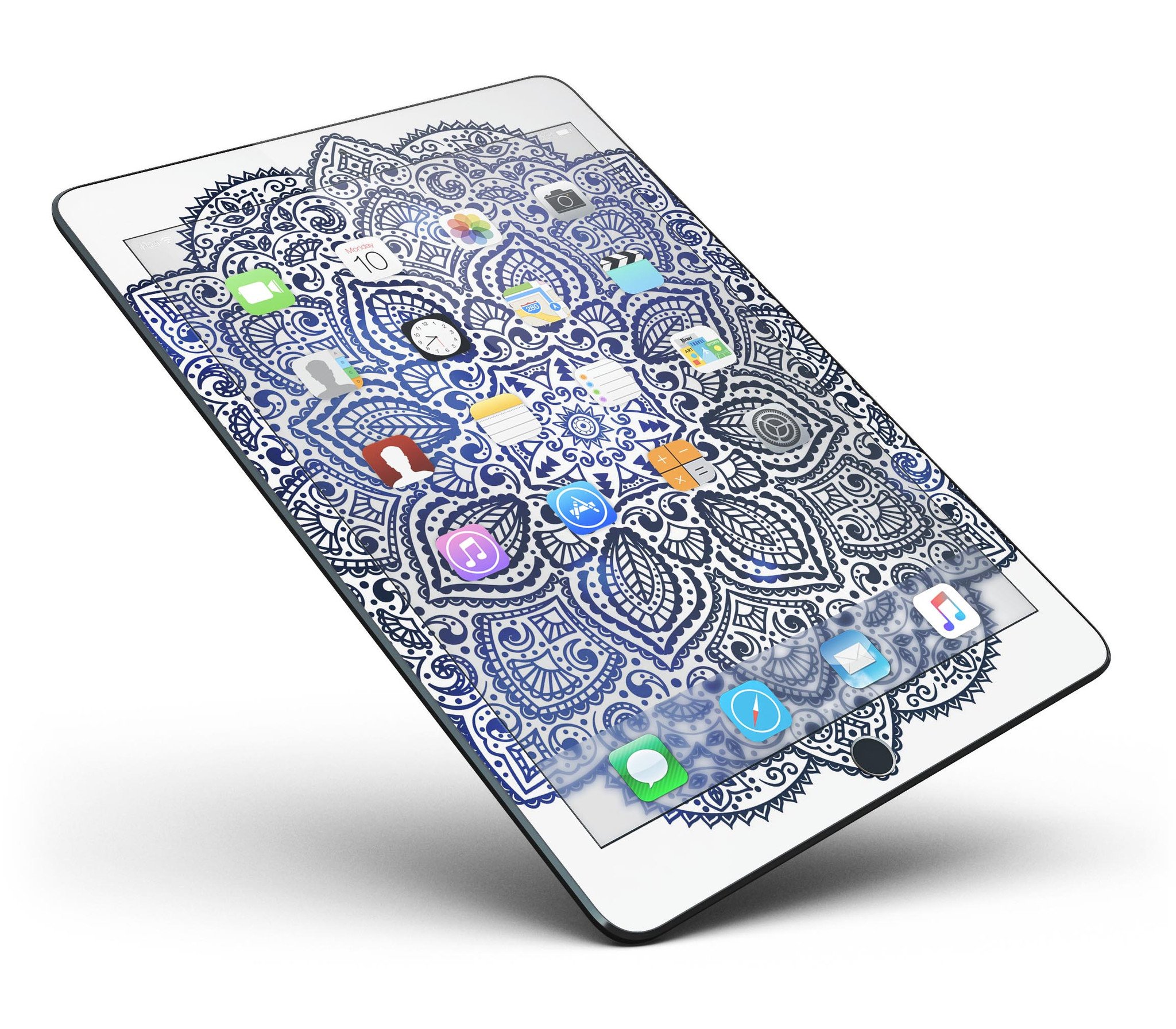 Dark Blue Indian Ornament Full Body Skin for iPad Pro, showcasing intricate design and premium vinyl material.