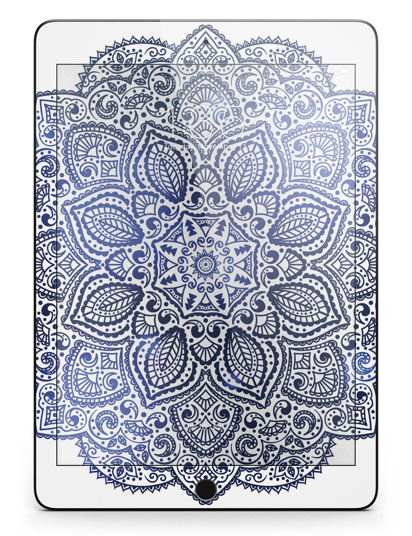 Dark Blue Indian Ornament Full Body Skin for iPad Pro, showcasing intricate design and premium vinyl material.