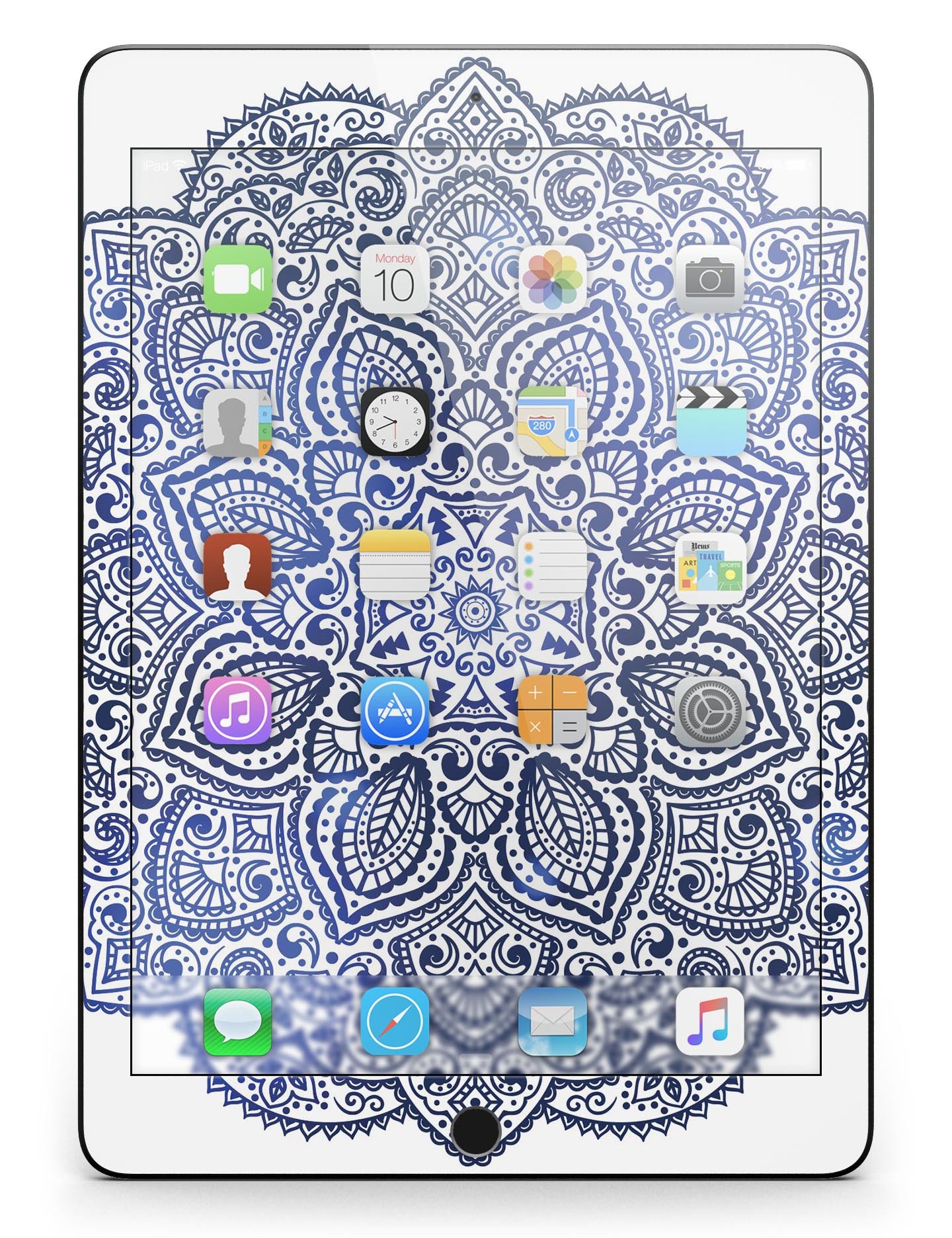 Dark Blue Indian Ornament Full Body Skin for iPad Pro, showcasing intricate design and premium vinyl material.