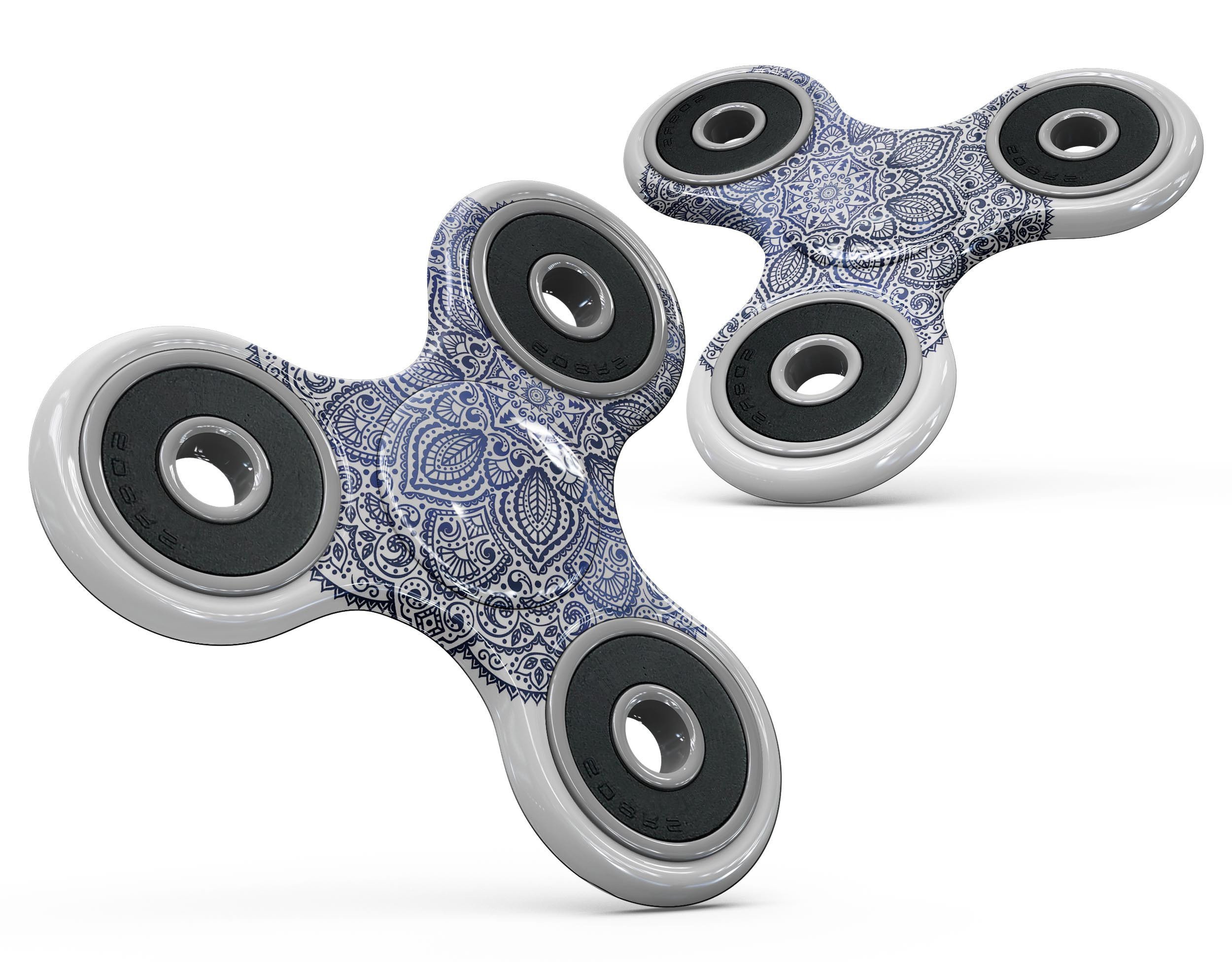 Dark Blue Indian Ornament Full-Body Skin-Kit for fidget spinner, showcasing intricate patterns and vibrant colors.