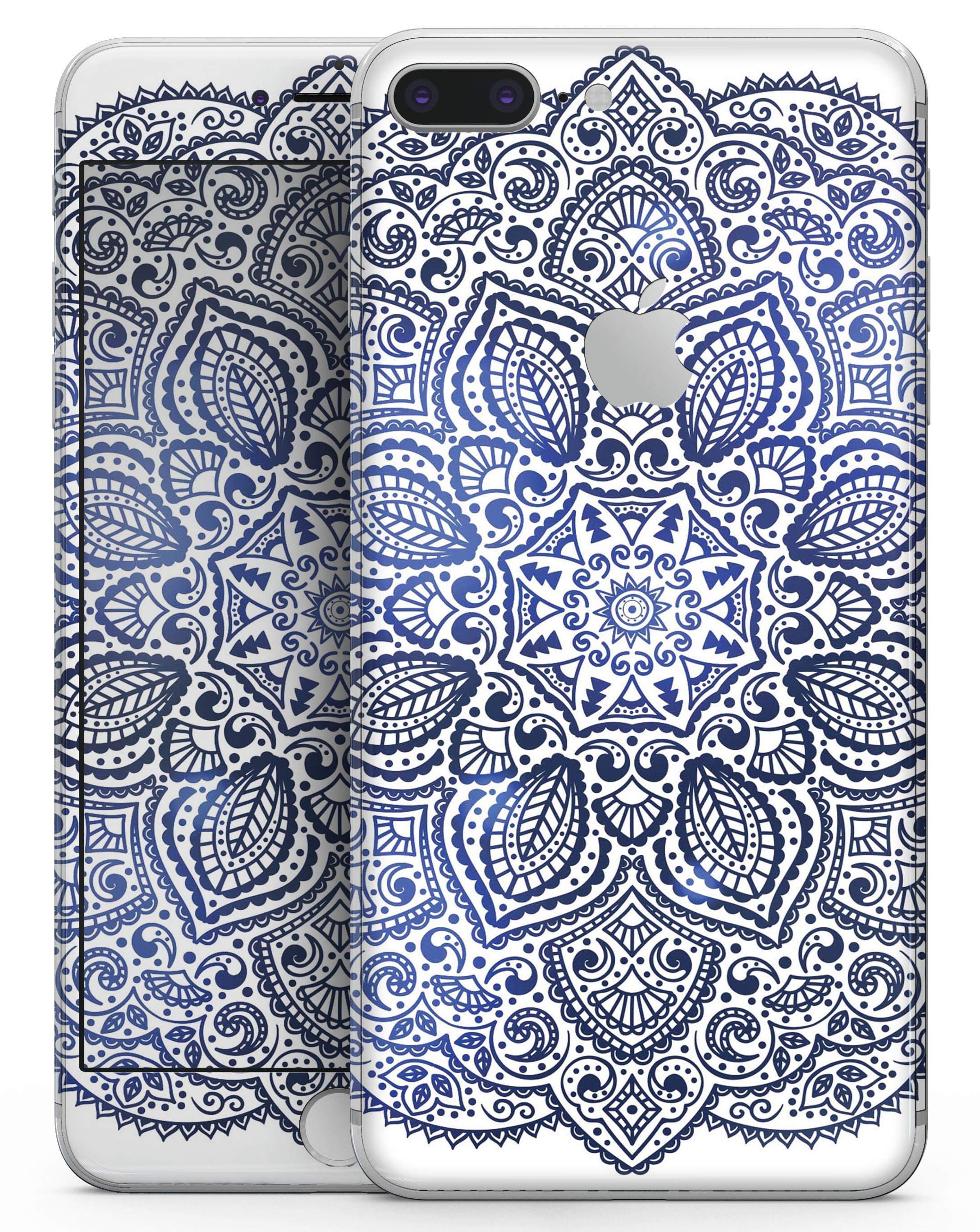 Dark Blue Indian Ornament skin for iPhone 8 and 8 Plus, showcasing intricate design and premium vinyl material.