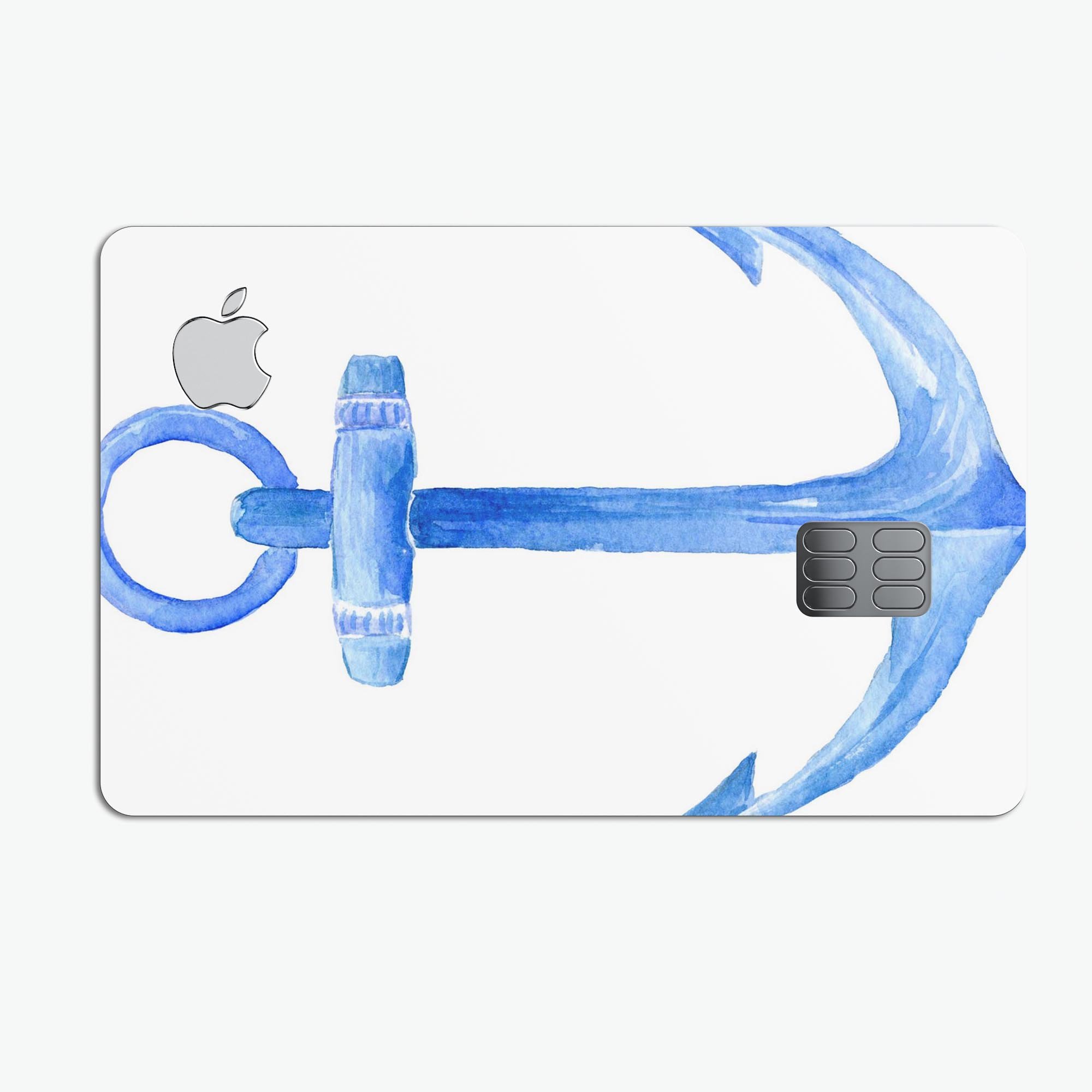 Dark Blue Watercolor Anchor skin decal for Apple Card, showcasing a vibrant design with protective features.