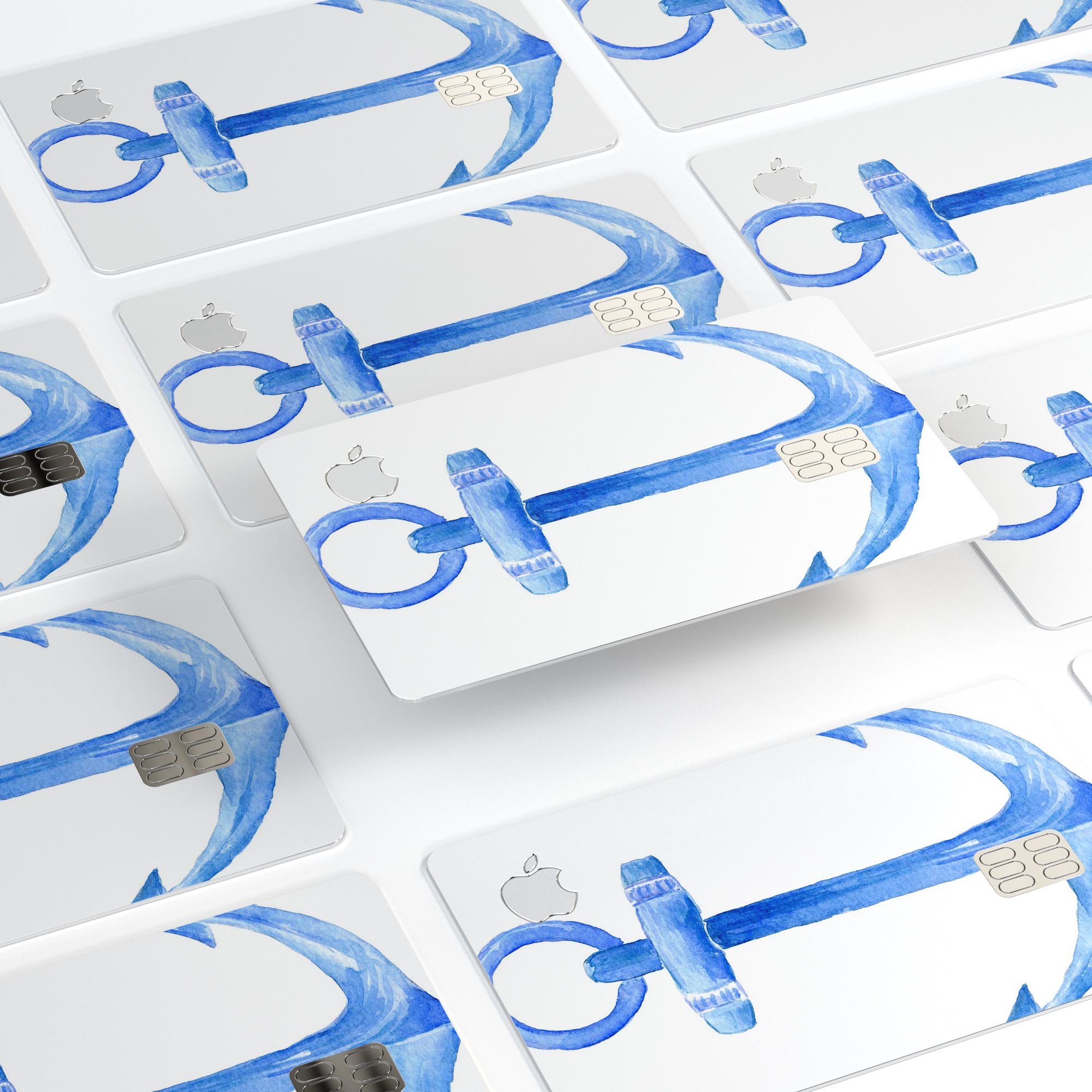 Dark Blue Watercolor Anchor skin decal for Apple Card, showcasing a vibrant design with protective features.