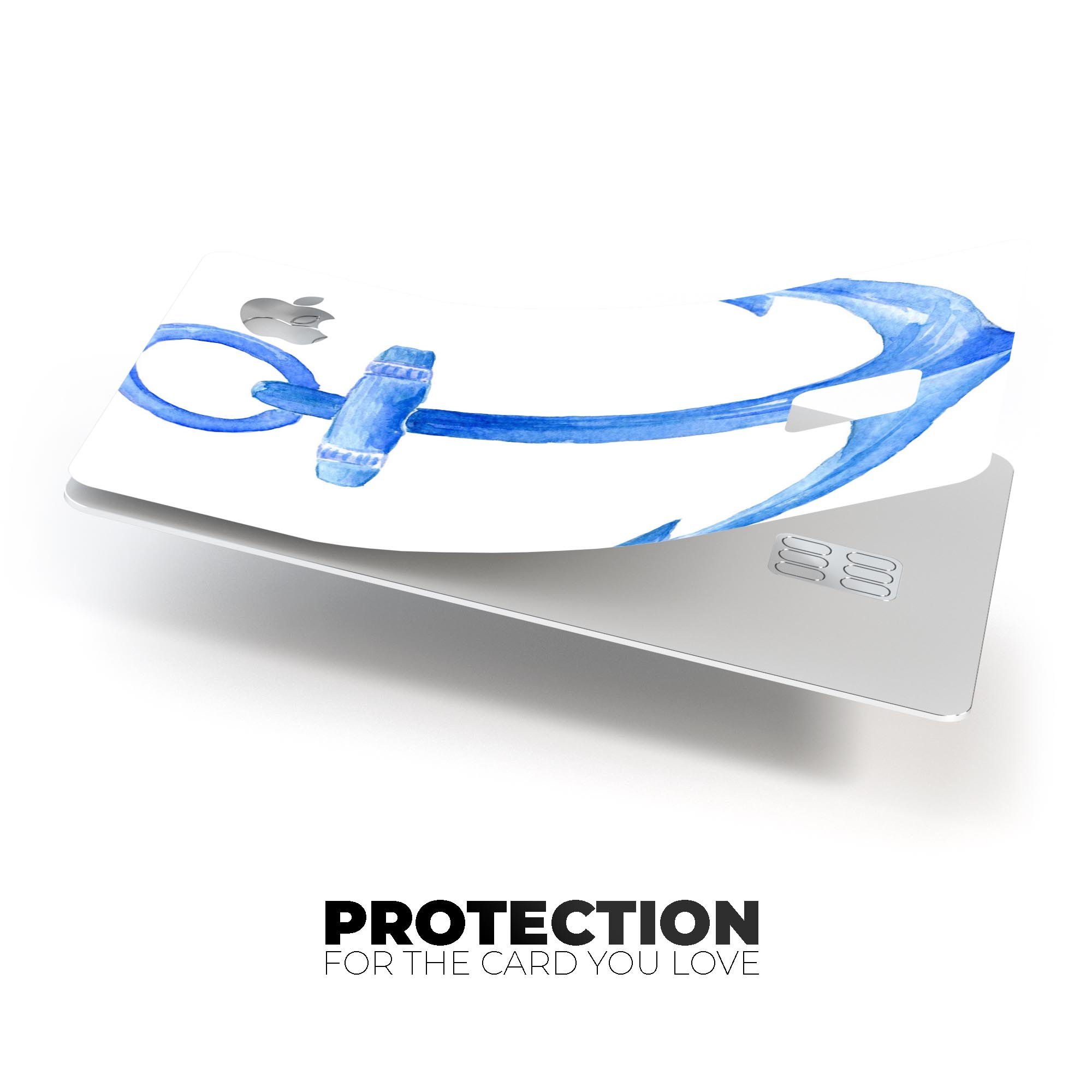 Dark Blue Watercolor Anchor skin decal for Apple Card, showcasing a vibrant design with protective features.