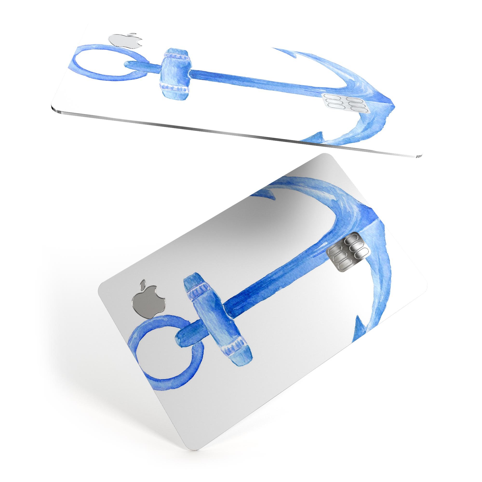 Dark Blue Watercolor Anchor skin decal for Apple Card, showcasing a vibrant design with protective features.