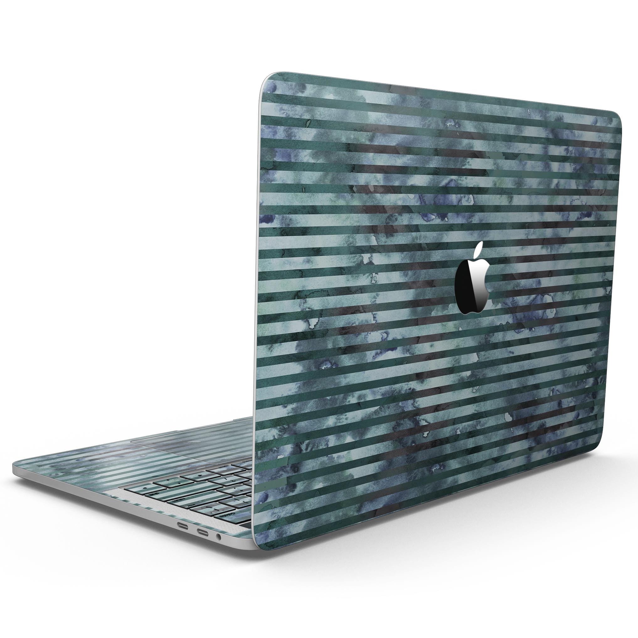 Dark blue watercolor stripes skin for 13" MacBook Pro without Touch Bar, showcasing vibrant colors and a sleek design.