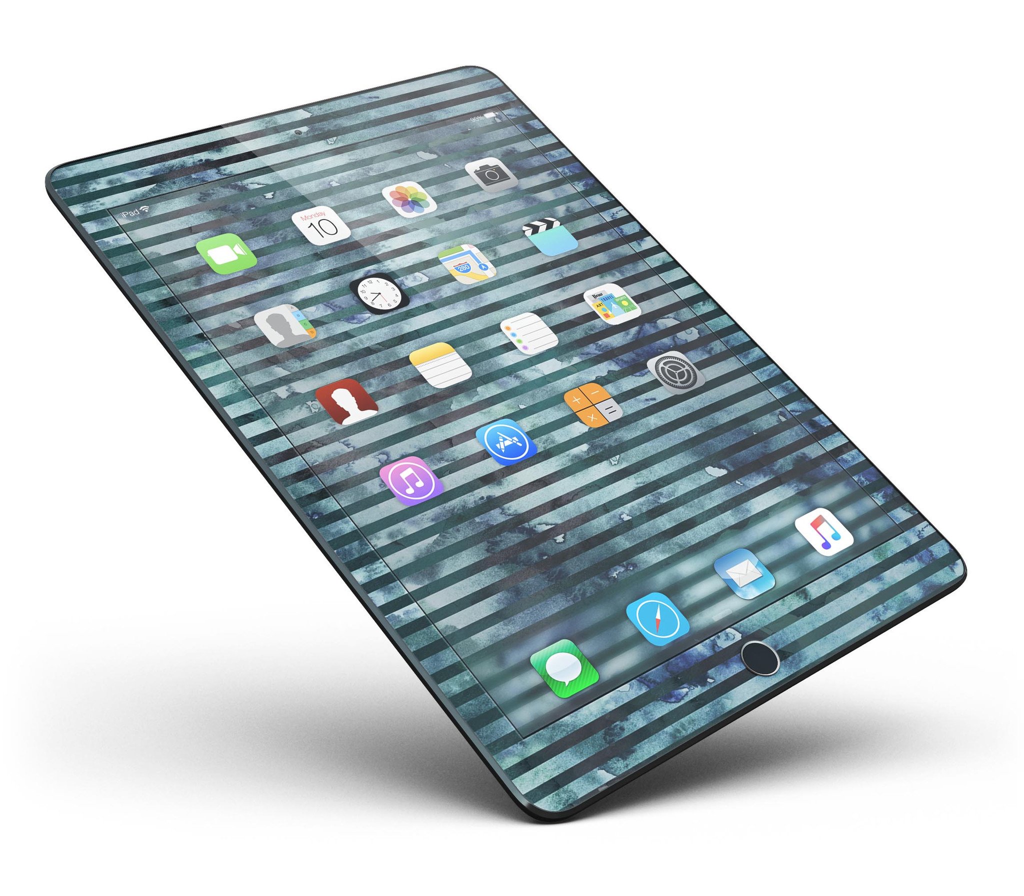 Dark blue watercolor stripes full body skin for iPad Pro, showcasing vibrant colors and a sleek design.