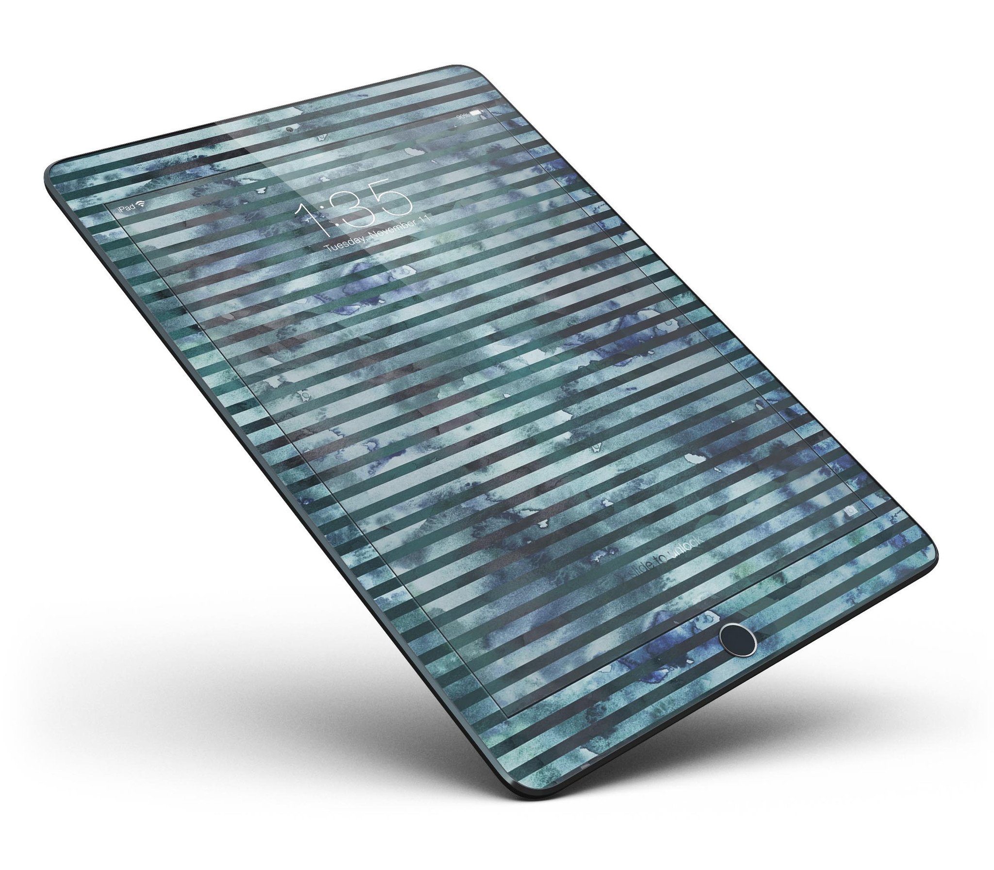 Dark blue watercolor stripes full body skin for iPad Pro, showcasing vibrant colors and a sleek design.
