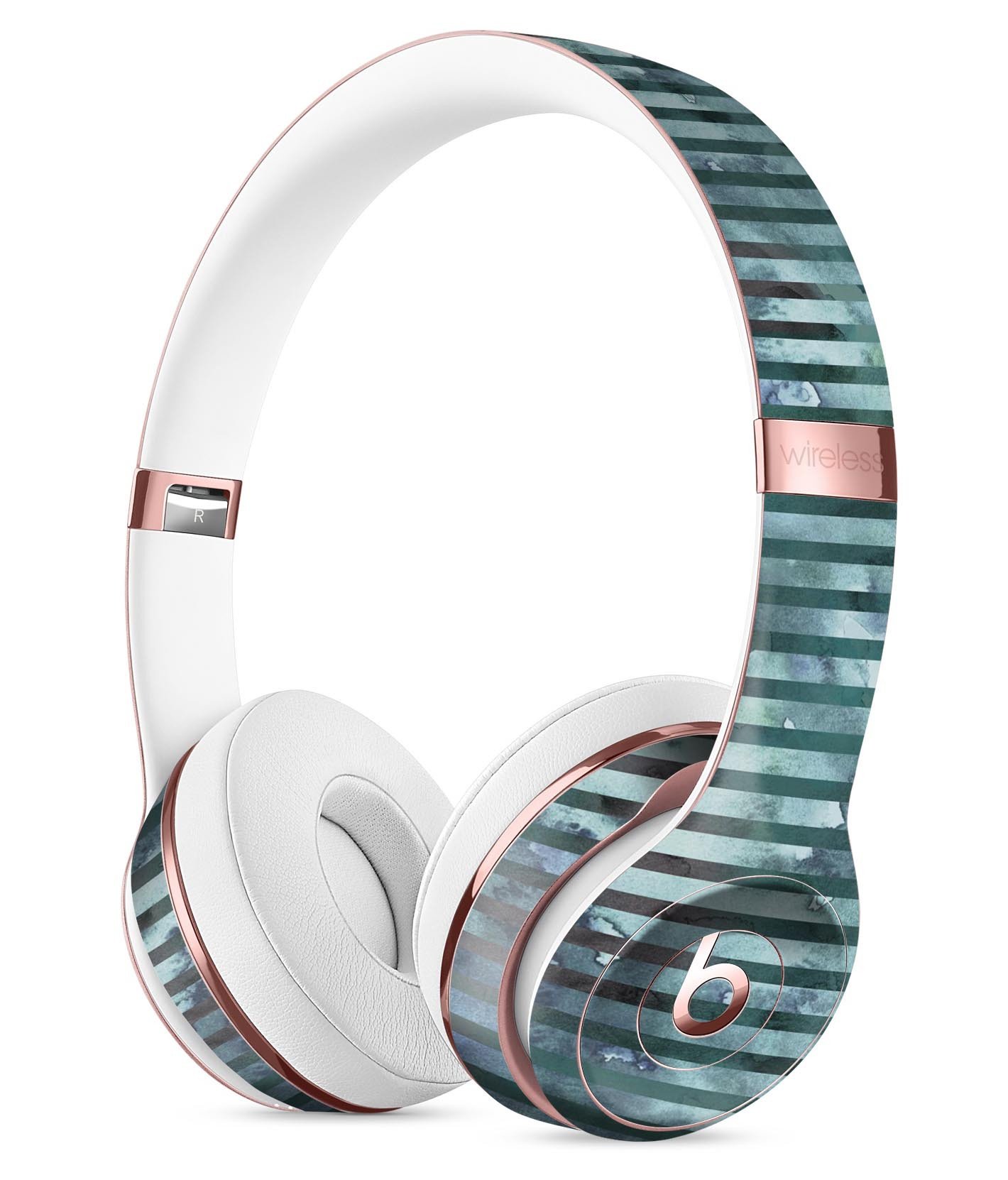 Dark blue watercolor stripes skin kit for Beats by Dre Solo 3 Wireless headphones, showcasing vibrant colors and a sleek design.