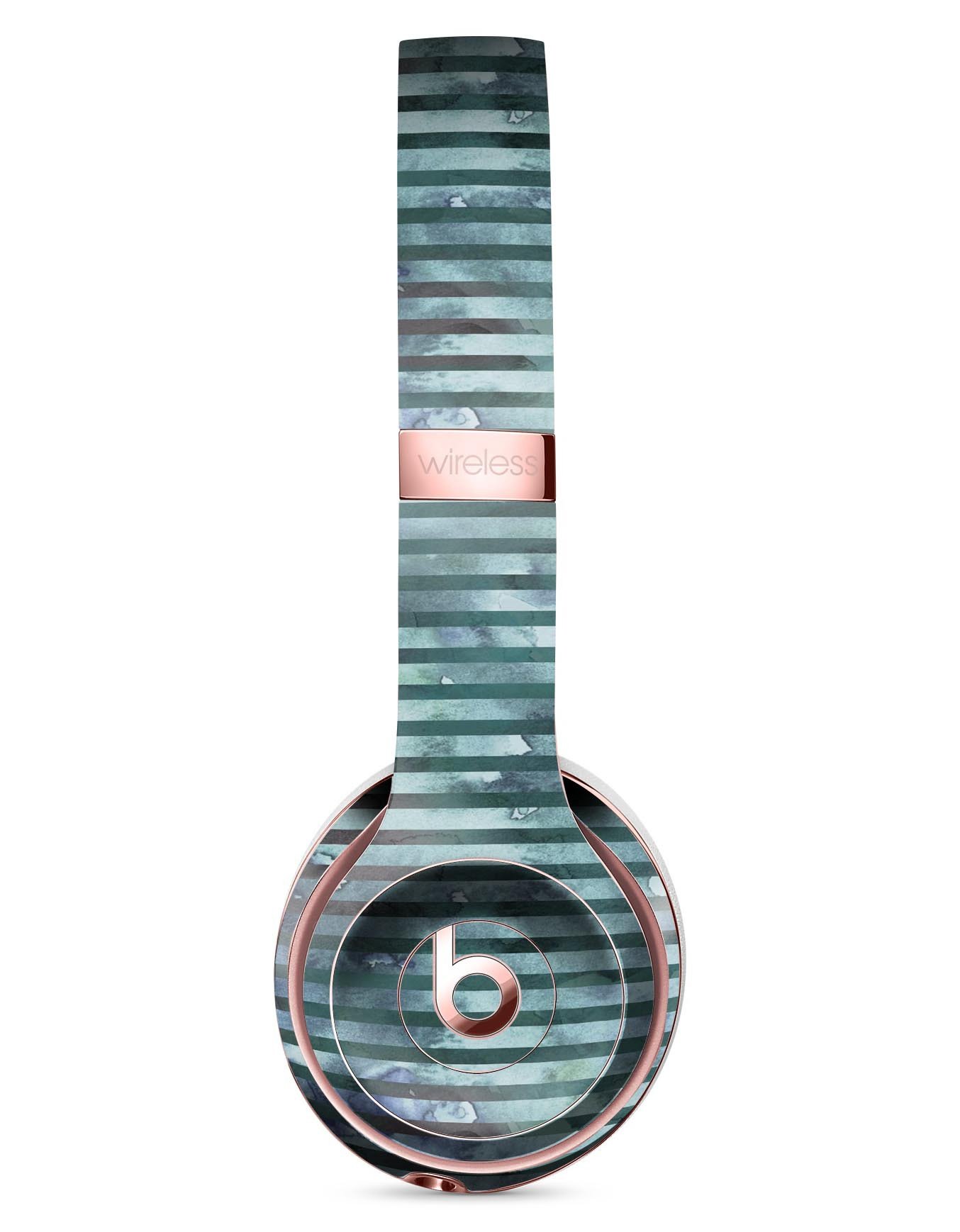 Dark blue watercolor stripes skin kit for Beats by Dre Solo 3 Wireless headphones, showcasing vibrant colors and a sleek design.