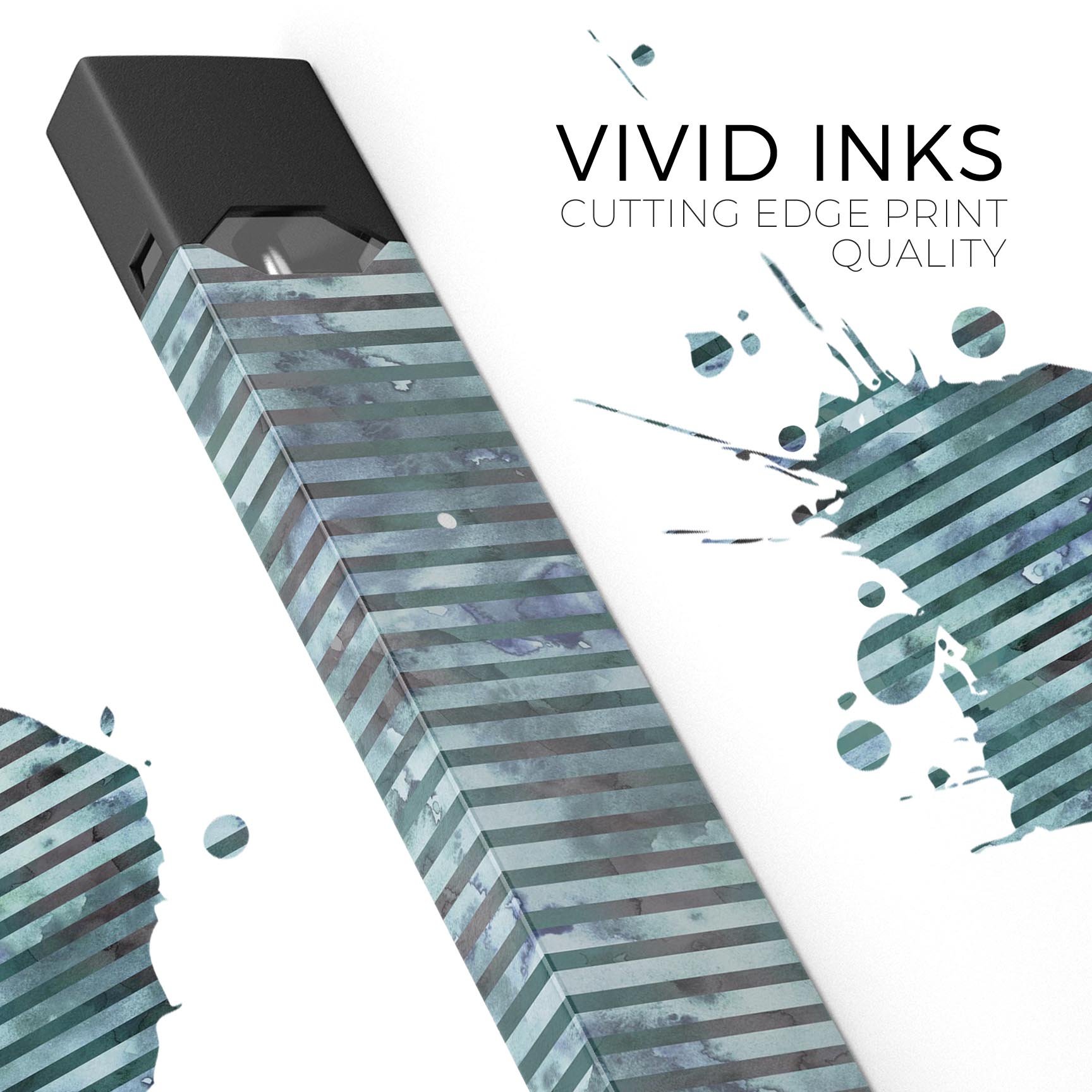 Dark Blue Watercolor Stripes skin-wrap for JUUL vaping device, showcasing vibrant colors and precise cut for a perfect fit.