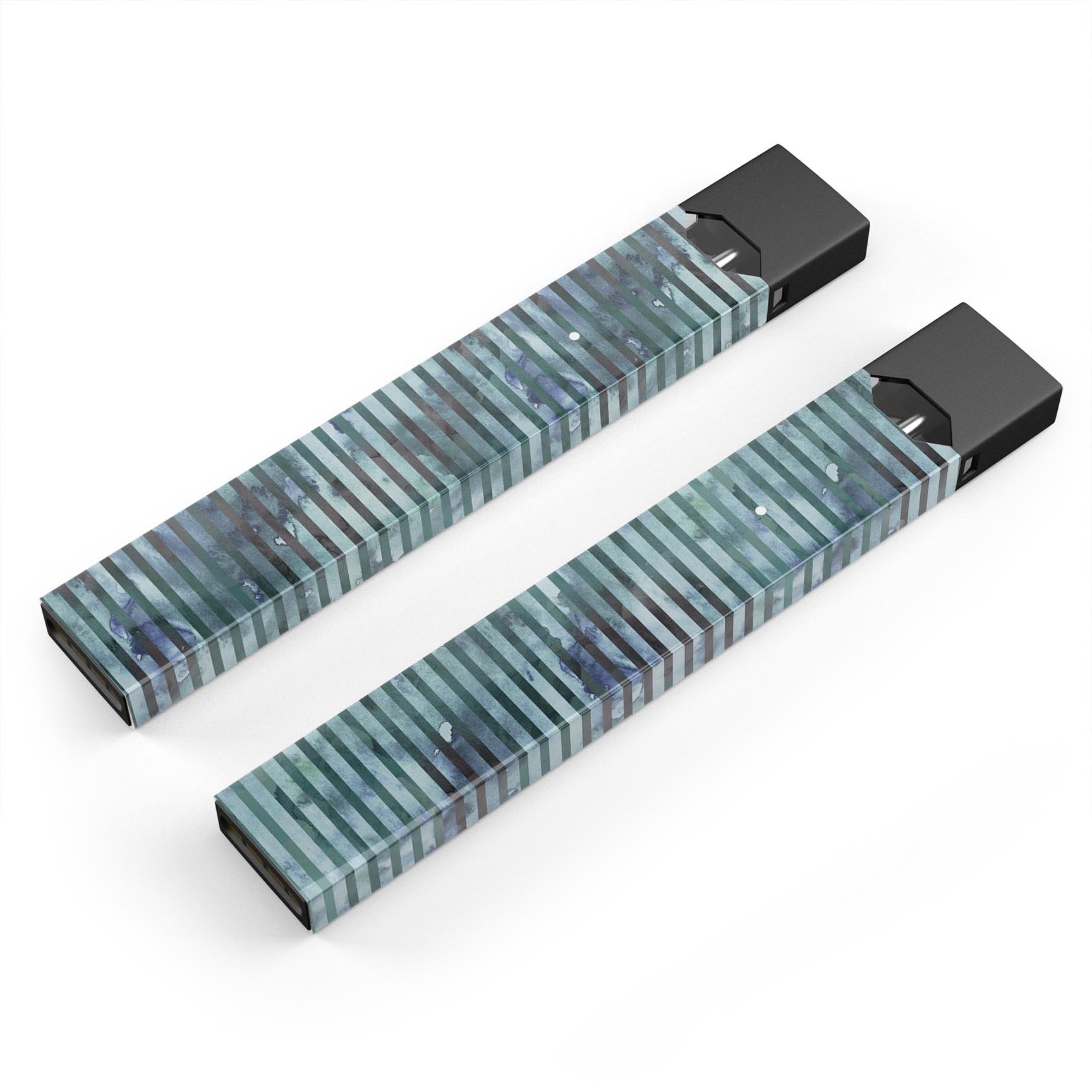 Dark Blue Watercolor Stripes skin-wrap for JUUL vaping device, showcasing vibrant colors and precise cut for a perfect fit.