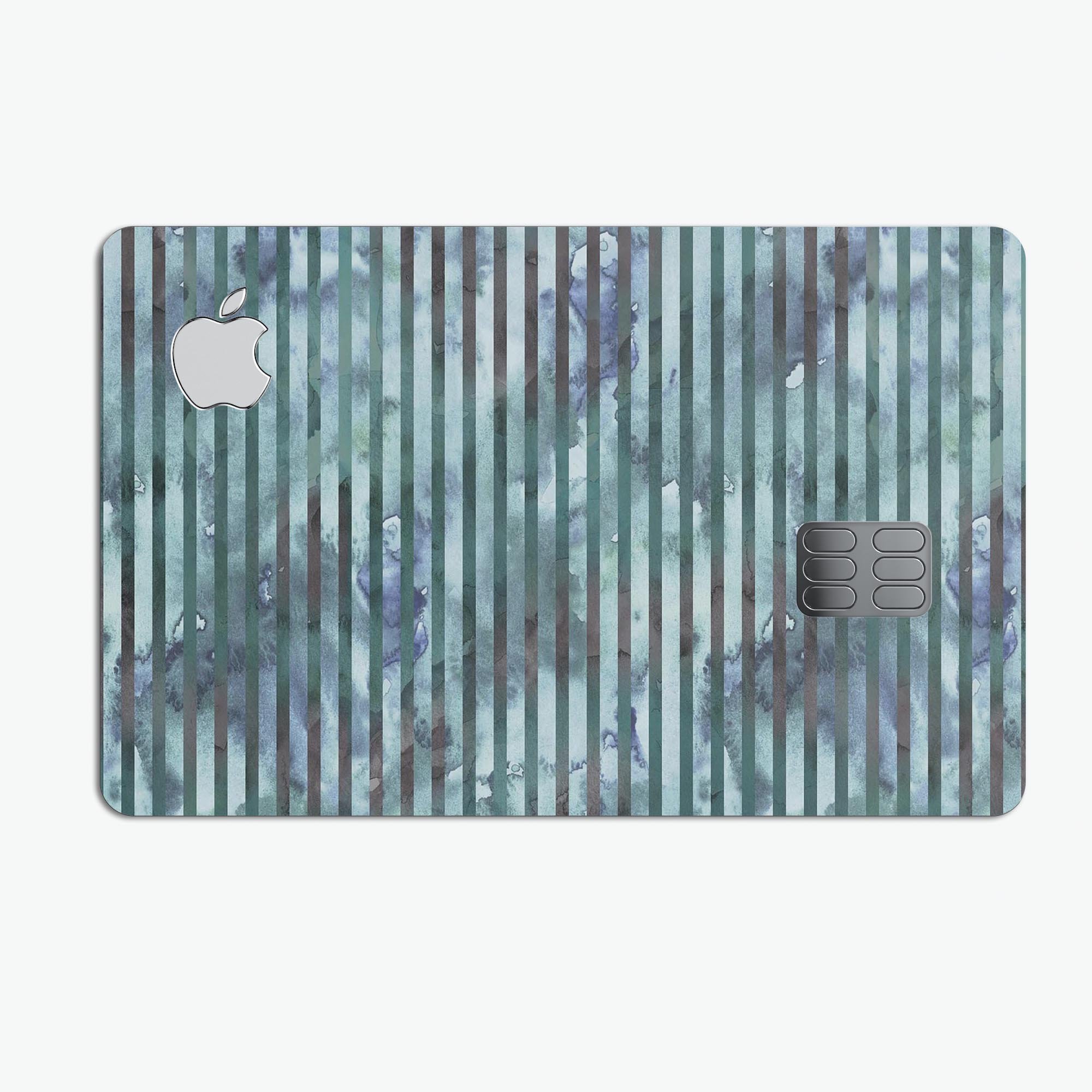 Dark Blue Watercolor Stripes decal skin for Apple Card, showcasing premium vinyl material and stylish design.