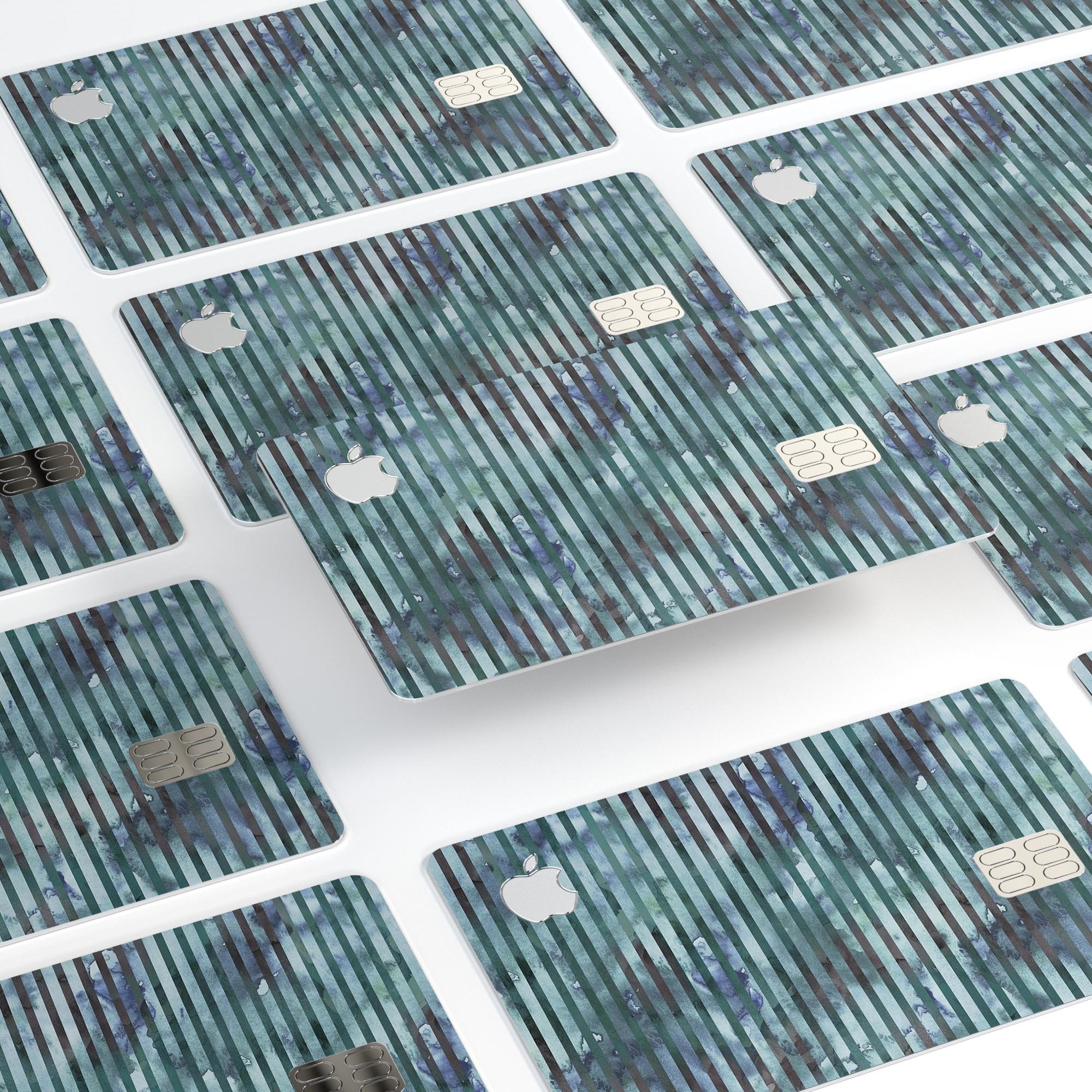 Dark Blue Watercolor Stripes decal skin for Apple Card, showcasing premium vinyl material and stylish design.