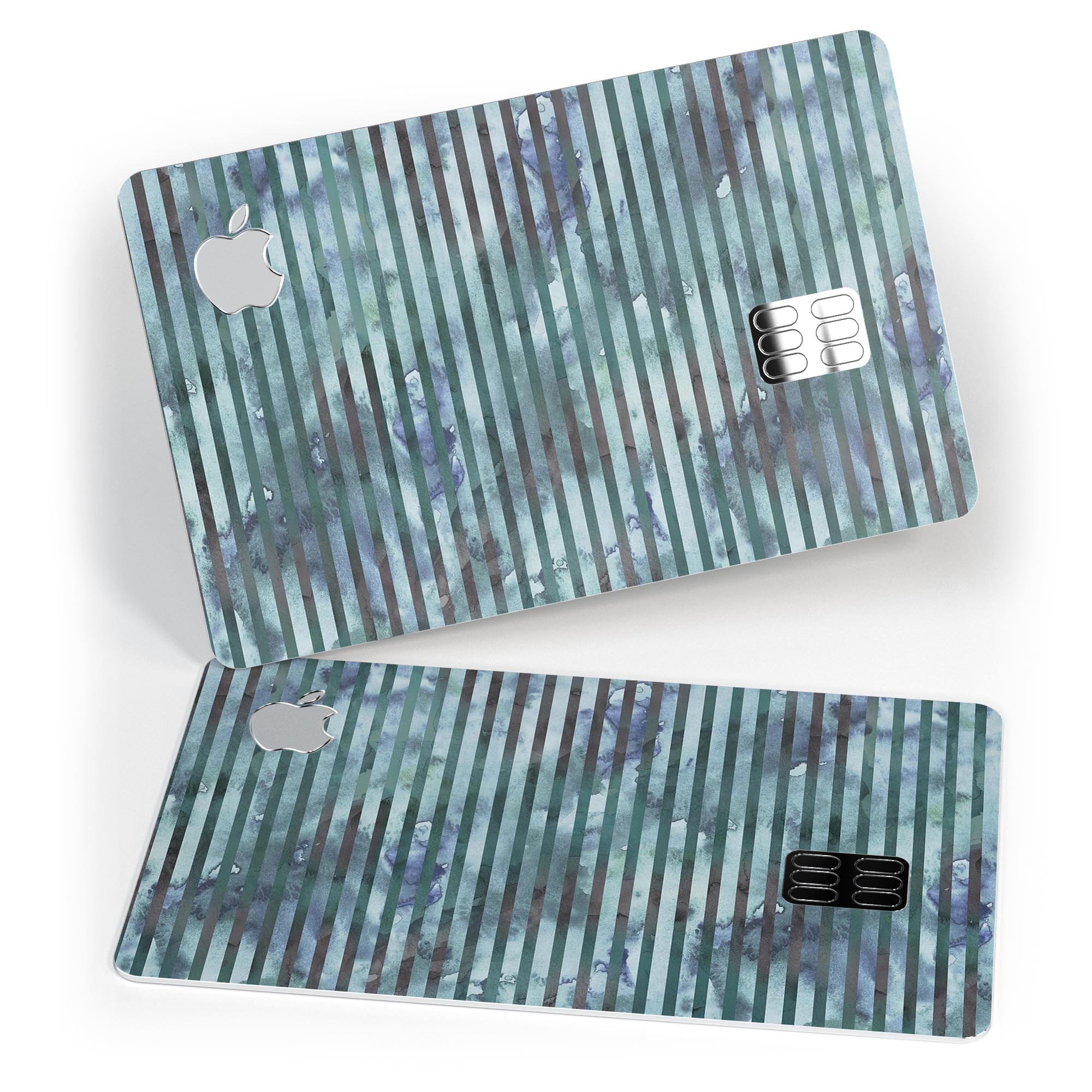Dark Blue Watercolor Stripes decal skin for Apple Card, showcasing premium vinyl material and stylish design.