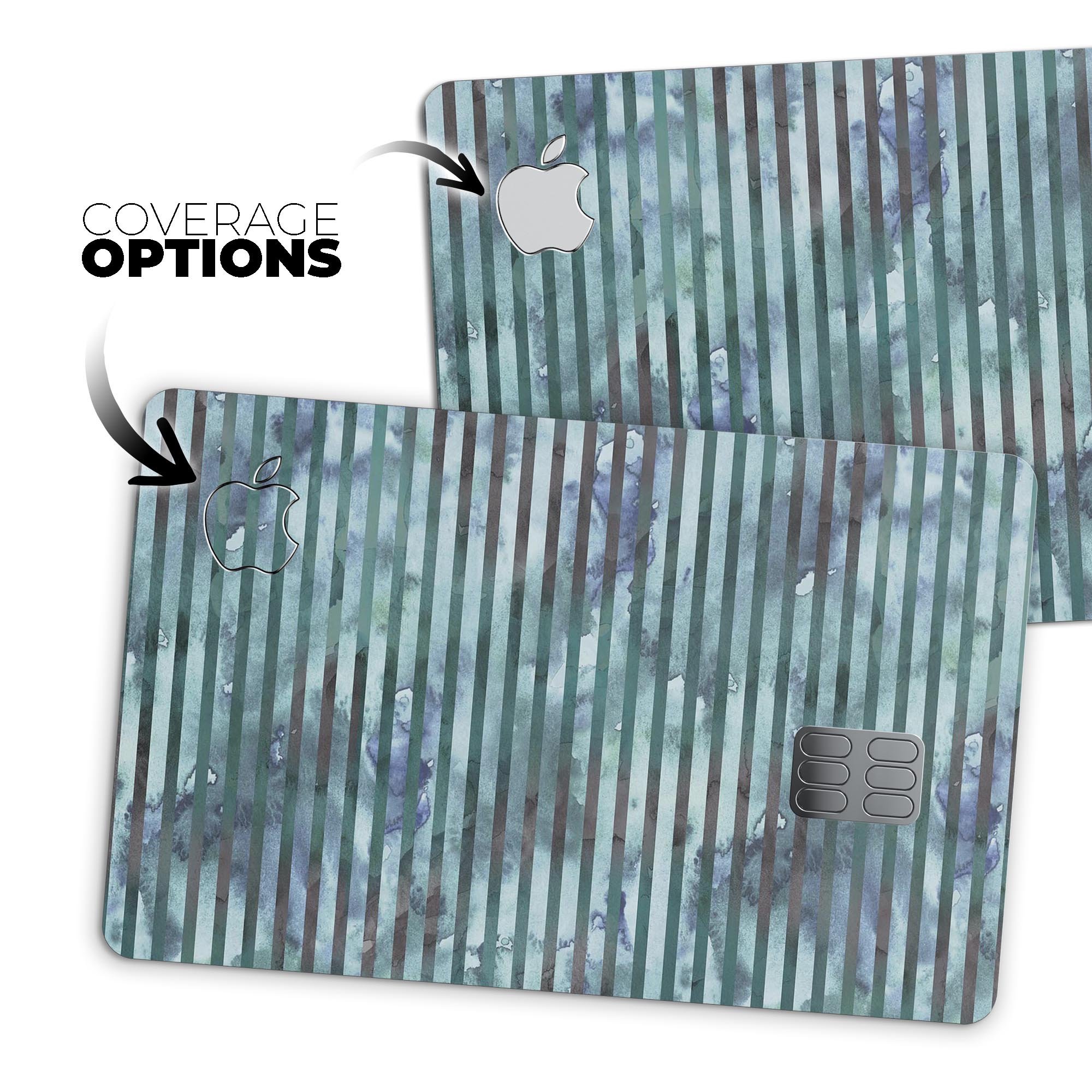 Dark Blue Watercolor Stripes decal skin for Apple Card, showcasing premium vinyl material and stylish design.