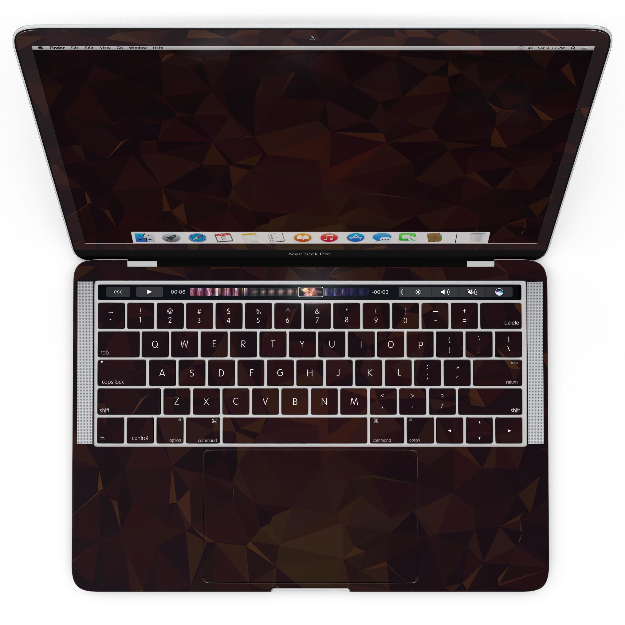 Dark Copper Abstract Geometric Shapes skin for MacBook Pro with Touch Bar, showcasing a stylish design that protects the device.