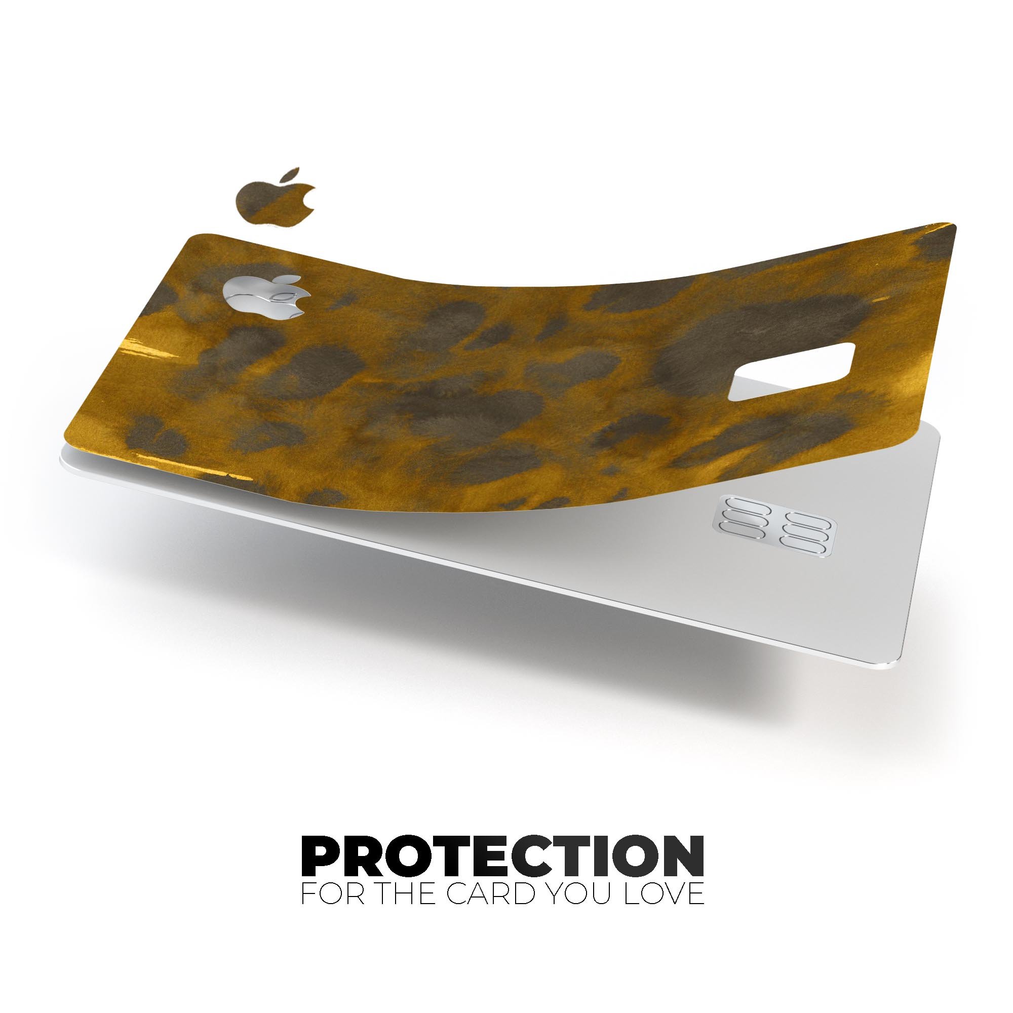 Dark Gold Caverns skin kit for Apple Card, showcasing premium vinyl design and bubble-free installation features.