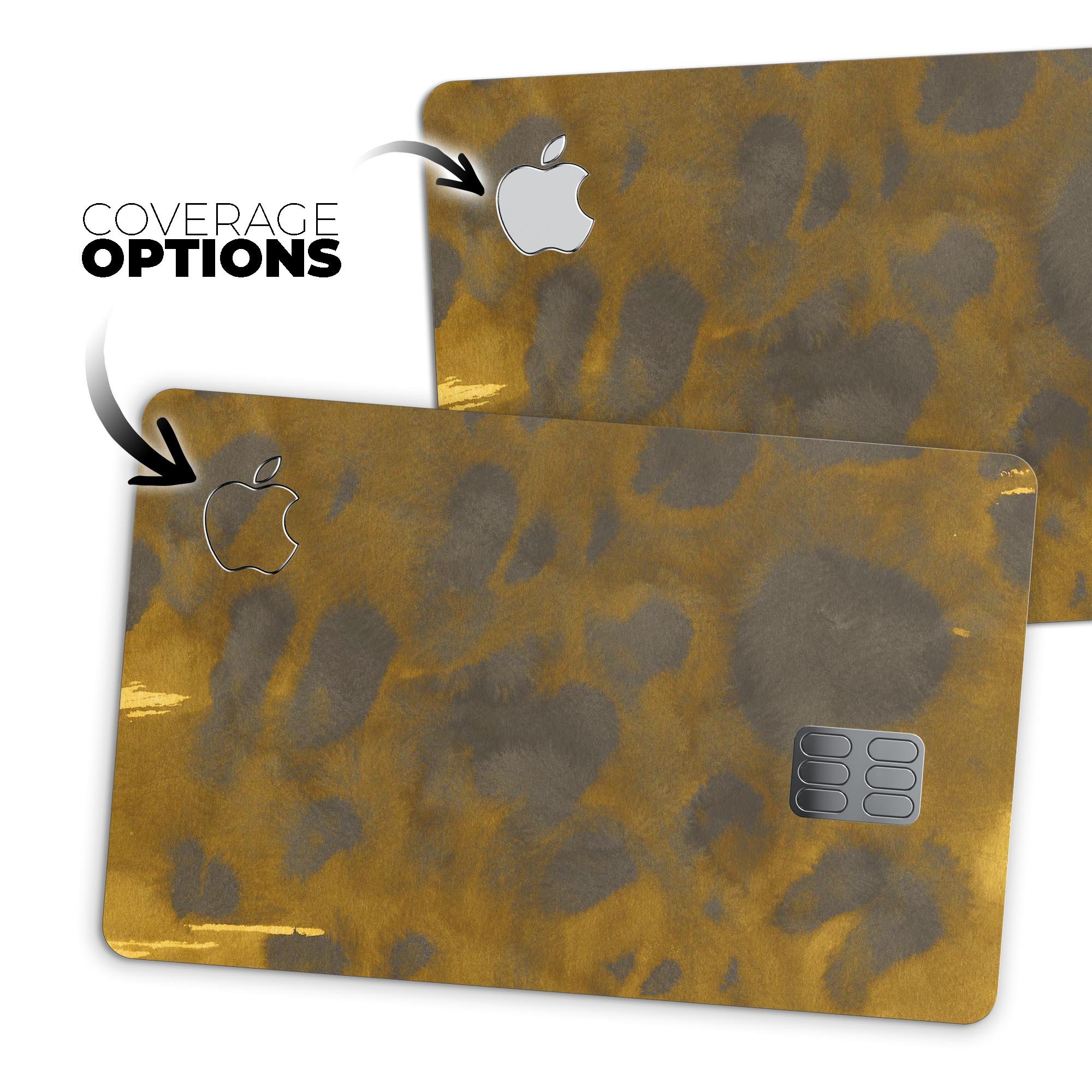 Dark Gold Caverns skin kit for Apple Card, showcasing premium vinyl design and bubble-free installation features.