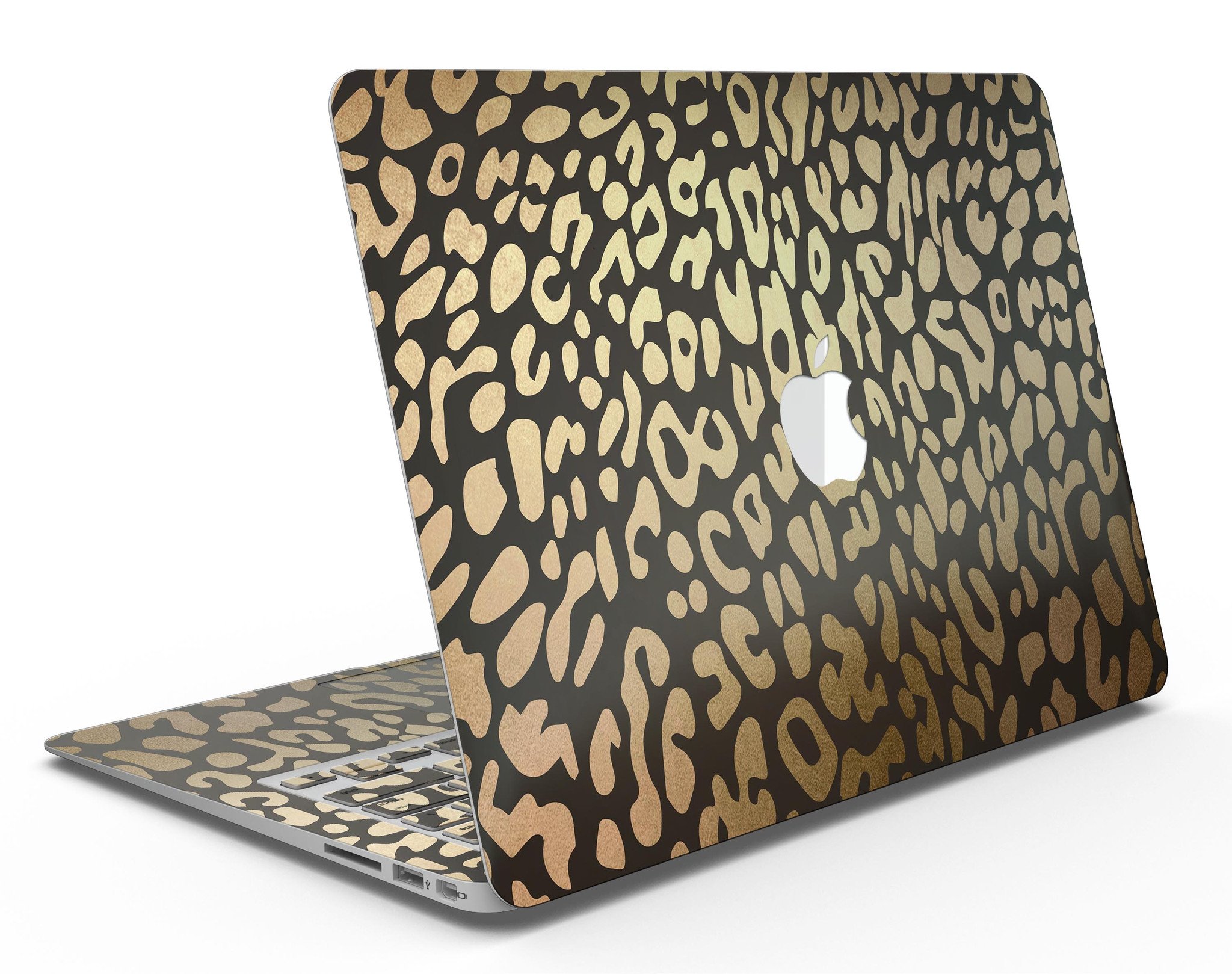 Dark Gold Flaked Animal v3 MacBook Air Skin Kit showcasing a stylish design with gold flakes on a dark background.