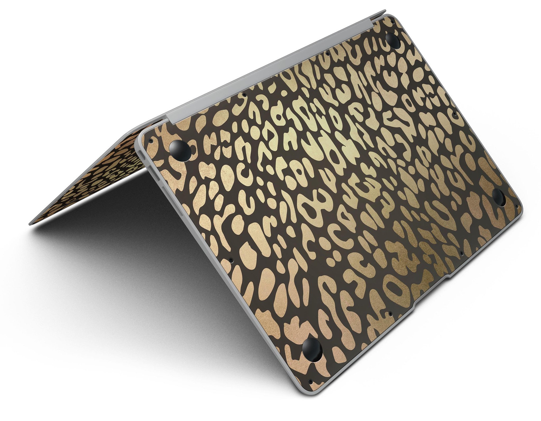 Dark Gold Flaked Animal v3 MacBook Air Skin Kit showcasing a stylish design with gold flakes on a dark background.