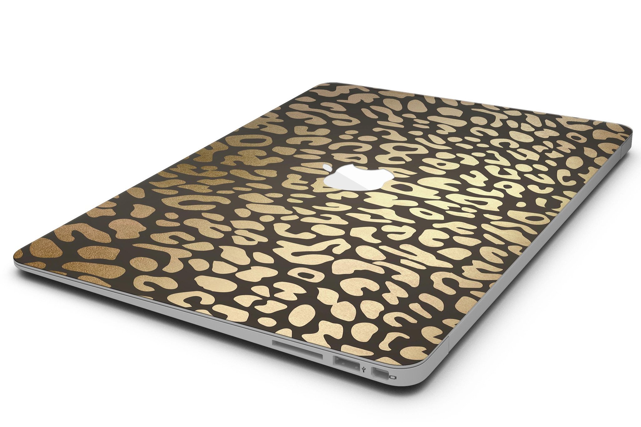 Dark Gold Flaked Animal v3 MacBook Air Skin Kit showcasing a stylish design with gold flakes on a dark background.