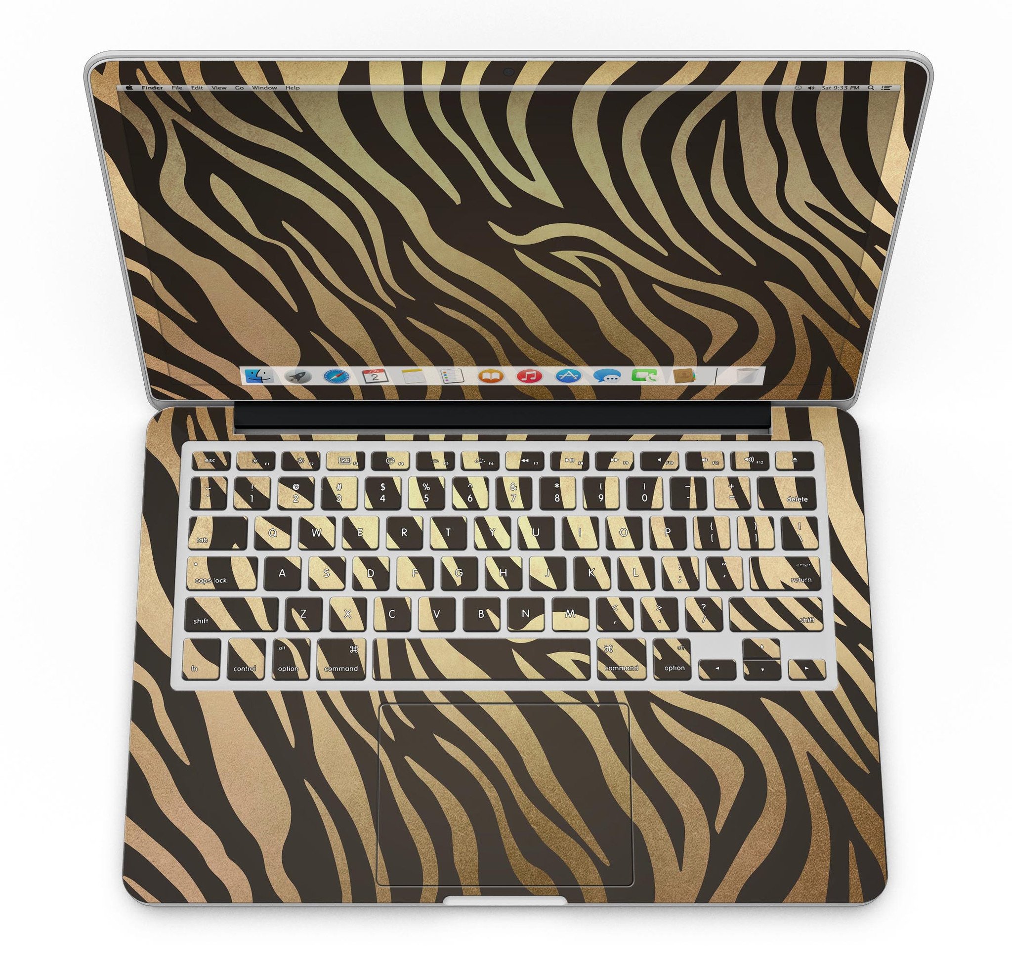 Dark Gold Flaked Animal v6 skin for MacBook Pro with Retina Display, showcasing a stylish design that protects the device.