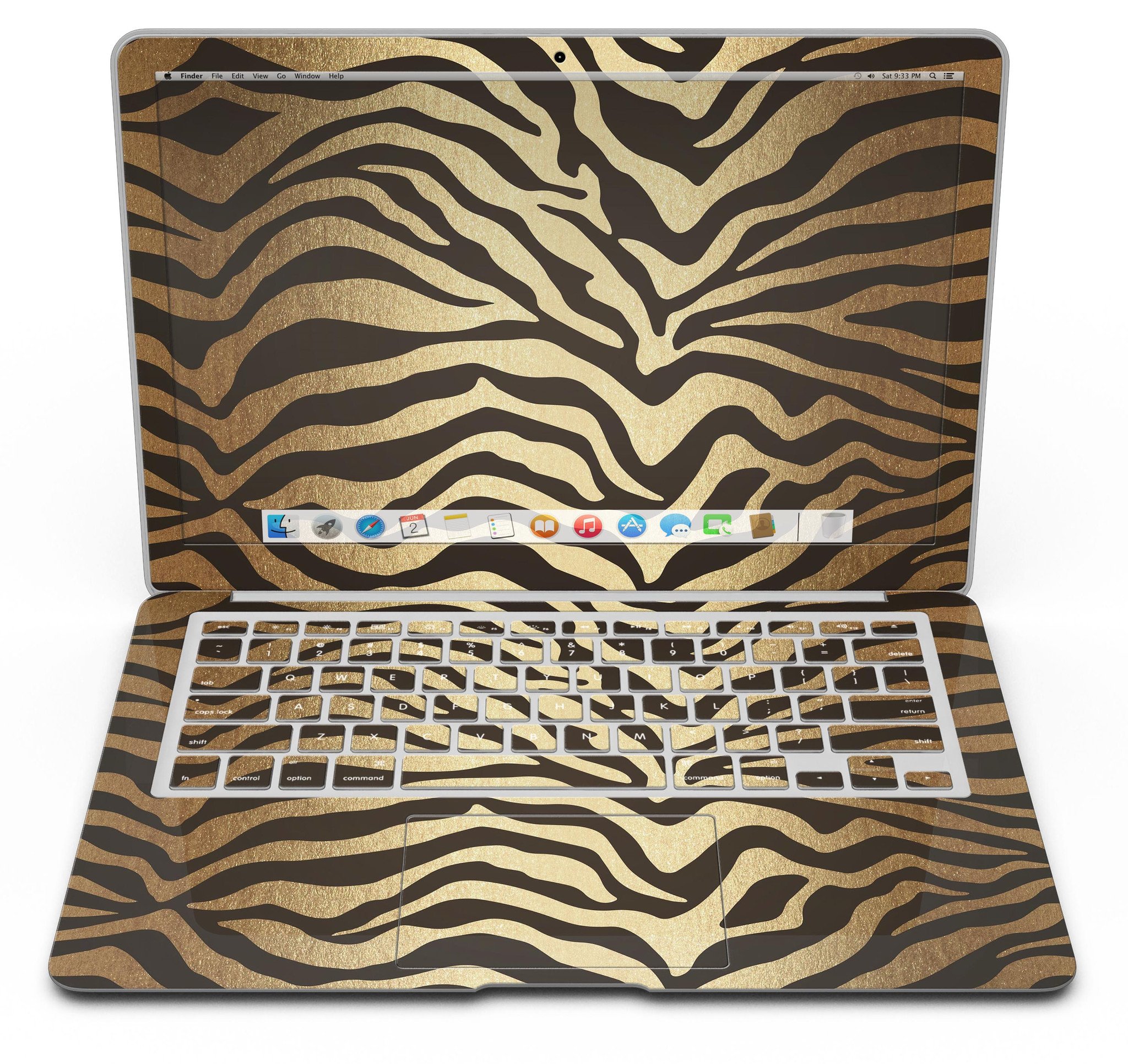 Dark Gold Flaked Animal v7 MacBook Air Skin Kit showcasing a stylish design with premium vinyl finish.